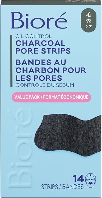 Bioré Deep Cleansing Charcoal Pore Strips Value Pack for Instant Pore Unclogging and Blackhead Removal (14 Count)