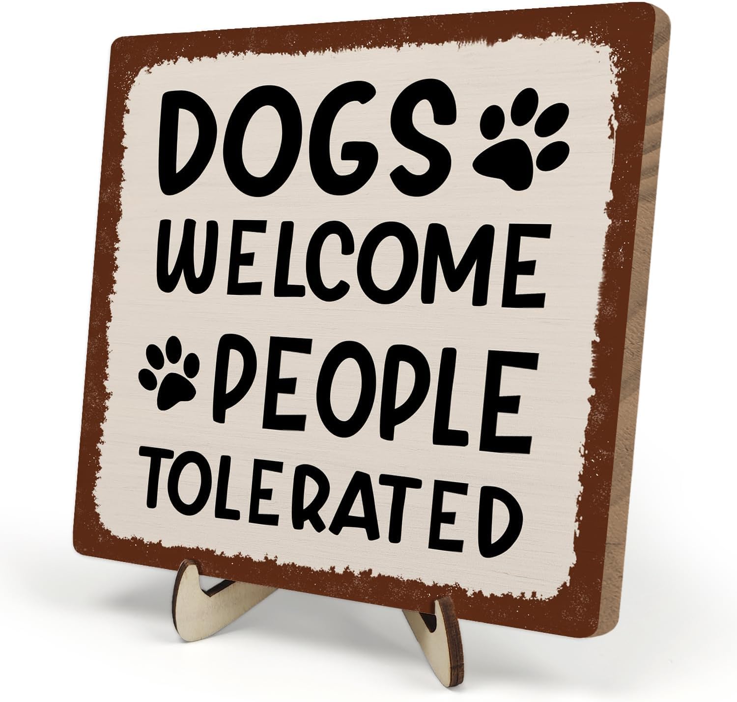 Funny Wooden Dog Rules Sign: Welcoming Dogs, Tolerating Humans