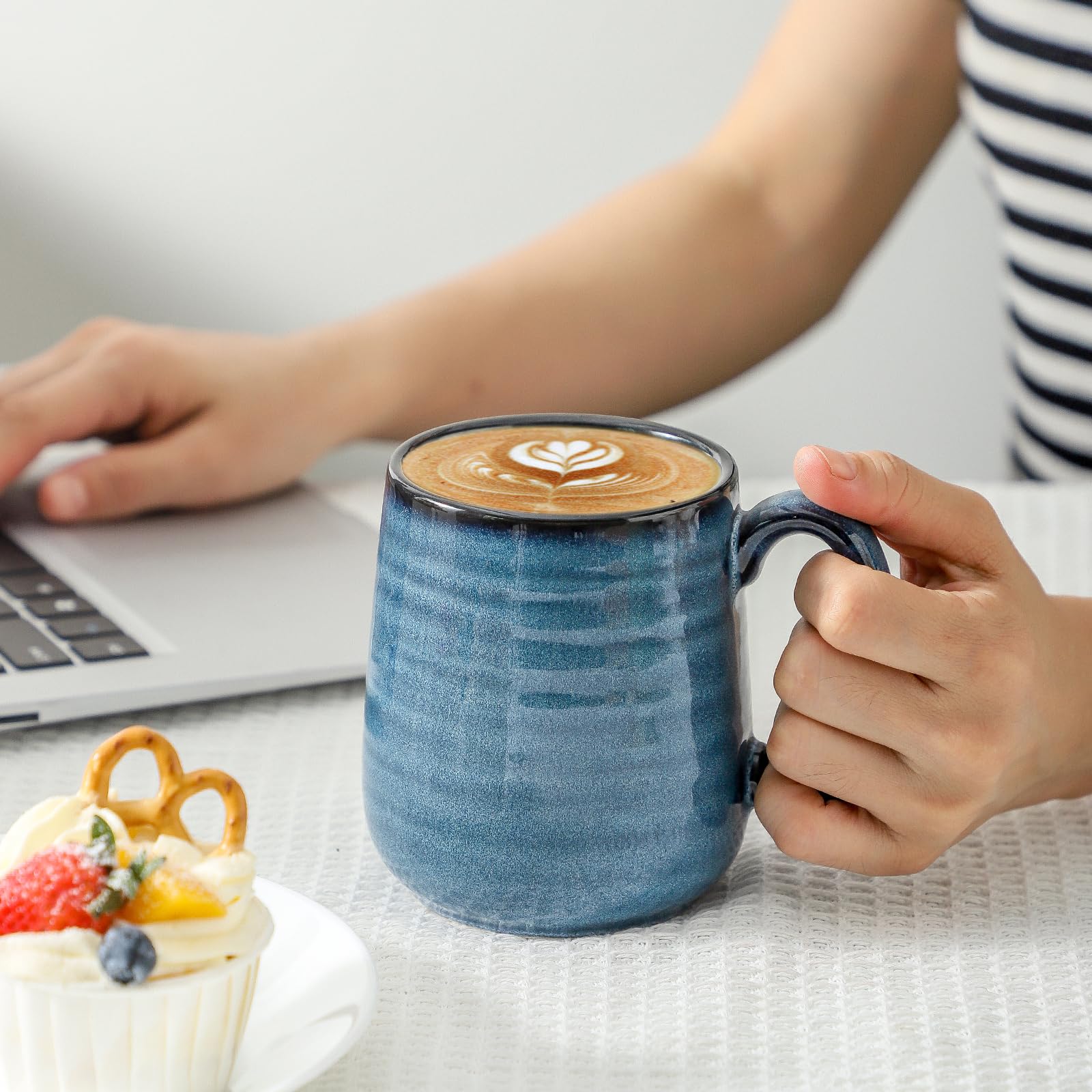 Juego de 4 tazas de café de cerámica de 15 onzas con asa grande, tazas de té grandes para bebidas calientes, yogur, capuchino, café con leche, regalo para mamá y papá, aptas para lavavajillas