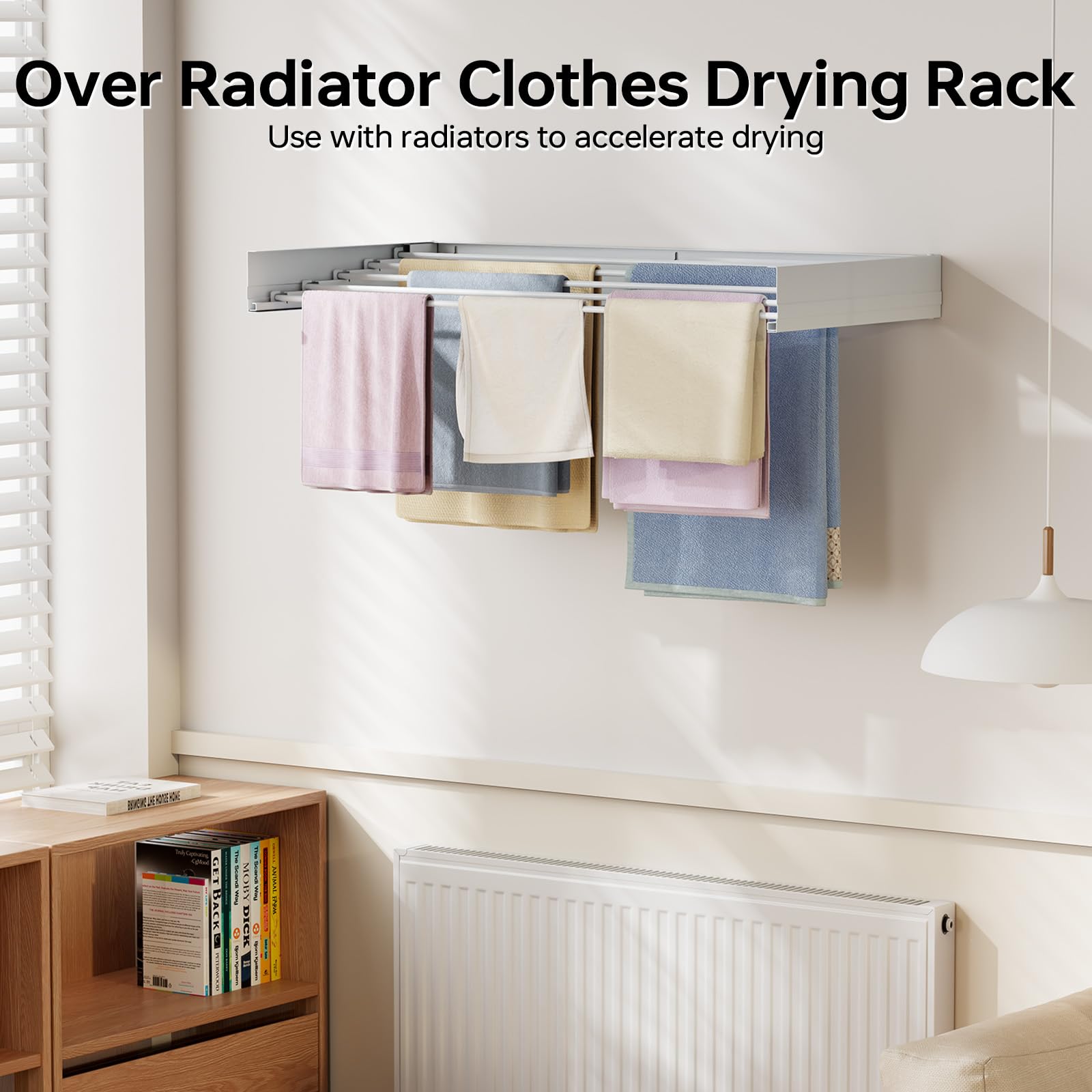 SYKIARIOL Wäscheständer Wandmontage, faltbar für drinnen oder draußen, Wäscheständer Wand, Wandwäschetrockner Ausziehbar für Innen oder Außen,Balkon, Weiß