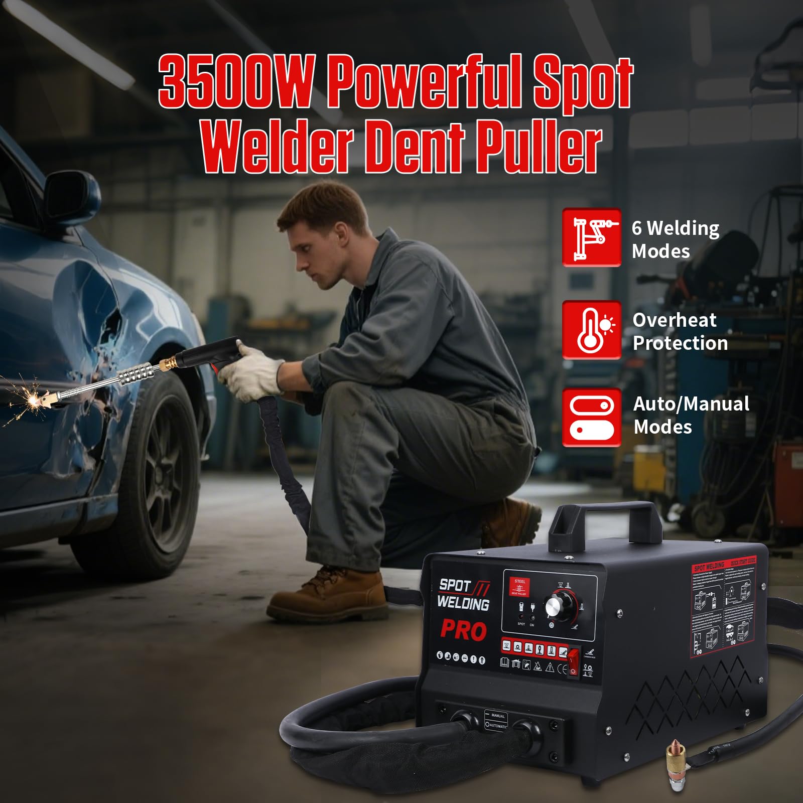 Tire Clou Carrosserie 3500W 220V,La Machine De Réparation Des Bosses De Carrosserie Automobile Est Équipée De 6 Modes, Y Compris Les Modes Manuel Et Automatique. PRO