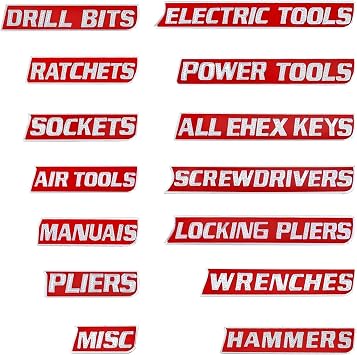 14 Pack of Magnetic Tool Box Labels Reusable 3D Toolbox Labels Magnetic for Tool Organisation, Tool Box Magnetic Labels for Trolleys, Toolboxes and Drawer Cabinets Red
