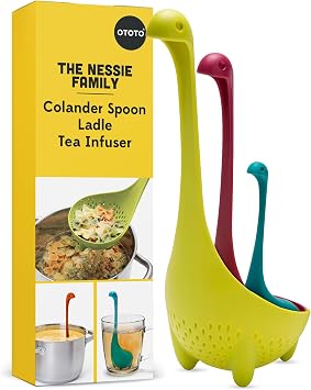 The Nessie Family by OTOTO - Pack of 3 Tea Infuser, Soup Ladle, and Colander - Cute Kitchen Accessories, Cooking Gifts, Funny Kitchen Gadgets, Kitchen Gifts