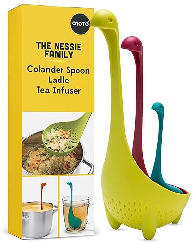 OTOTO The Nessie Family - Pack of 3 Tea Infuser, Soup Ladle, and Colander - Cute Kitchen Accessories, Cooking Gifts, Funny Kitchen Gadgets - Blue
