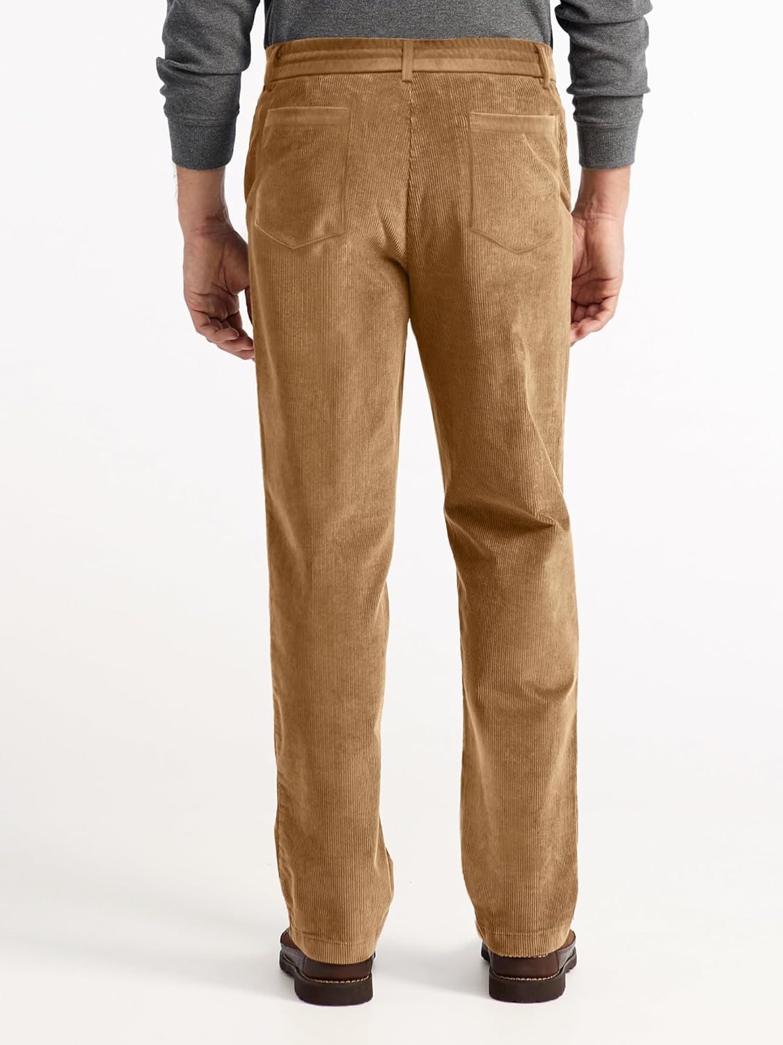 PLEPAN Men's Corduroy Pants - Casual Classic Fit Stretch Elastic Waist Dress Pants