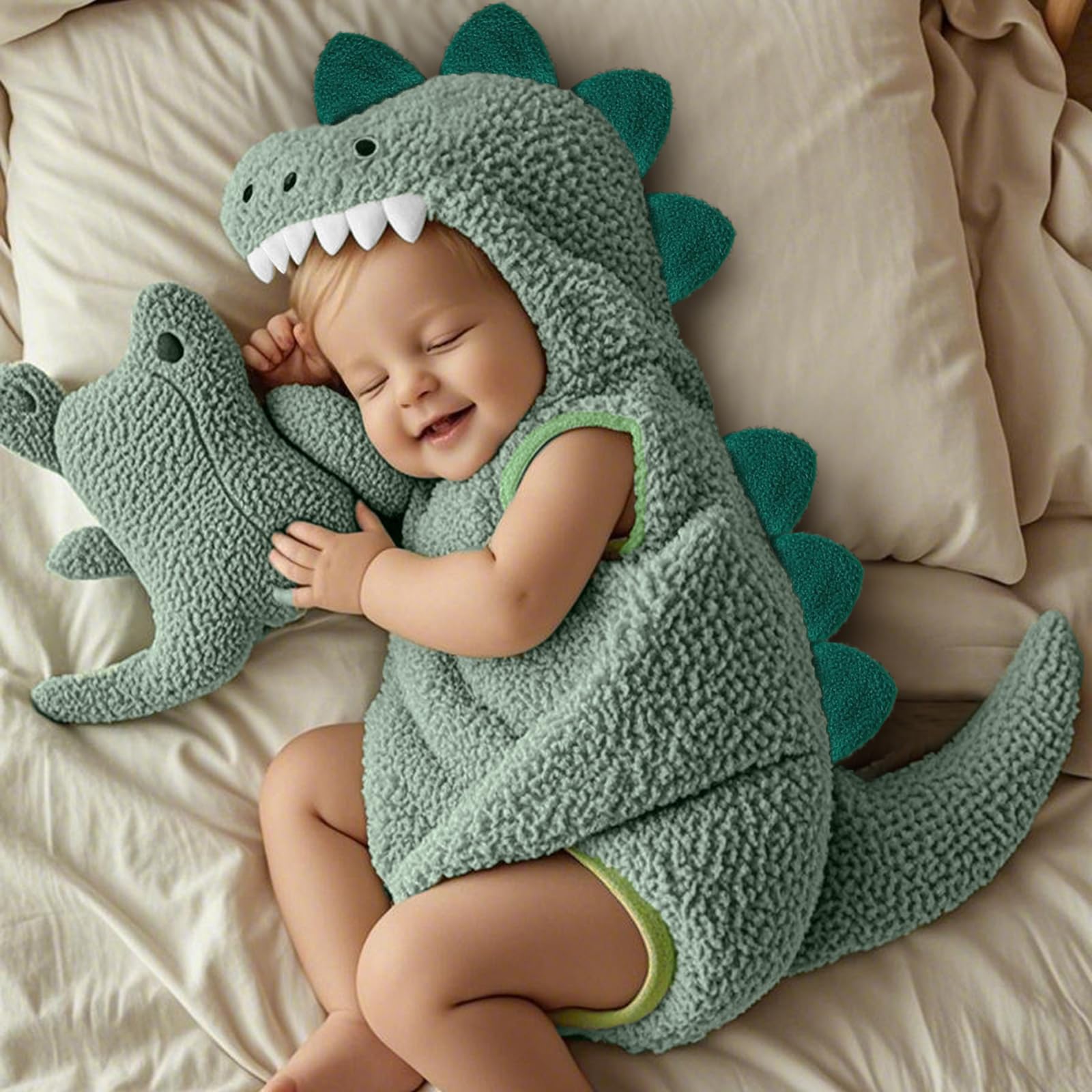 Baby Boy Girl Dinosaur Costume Cute Sleeveless Romper with Hat Newborn Infant Halloween Cosplay Clothes