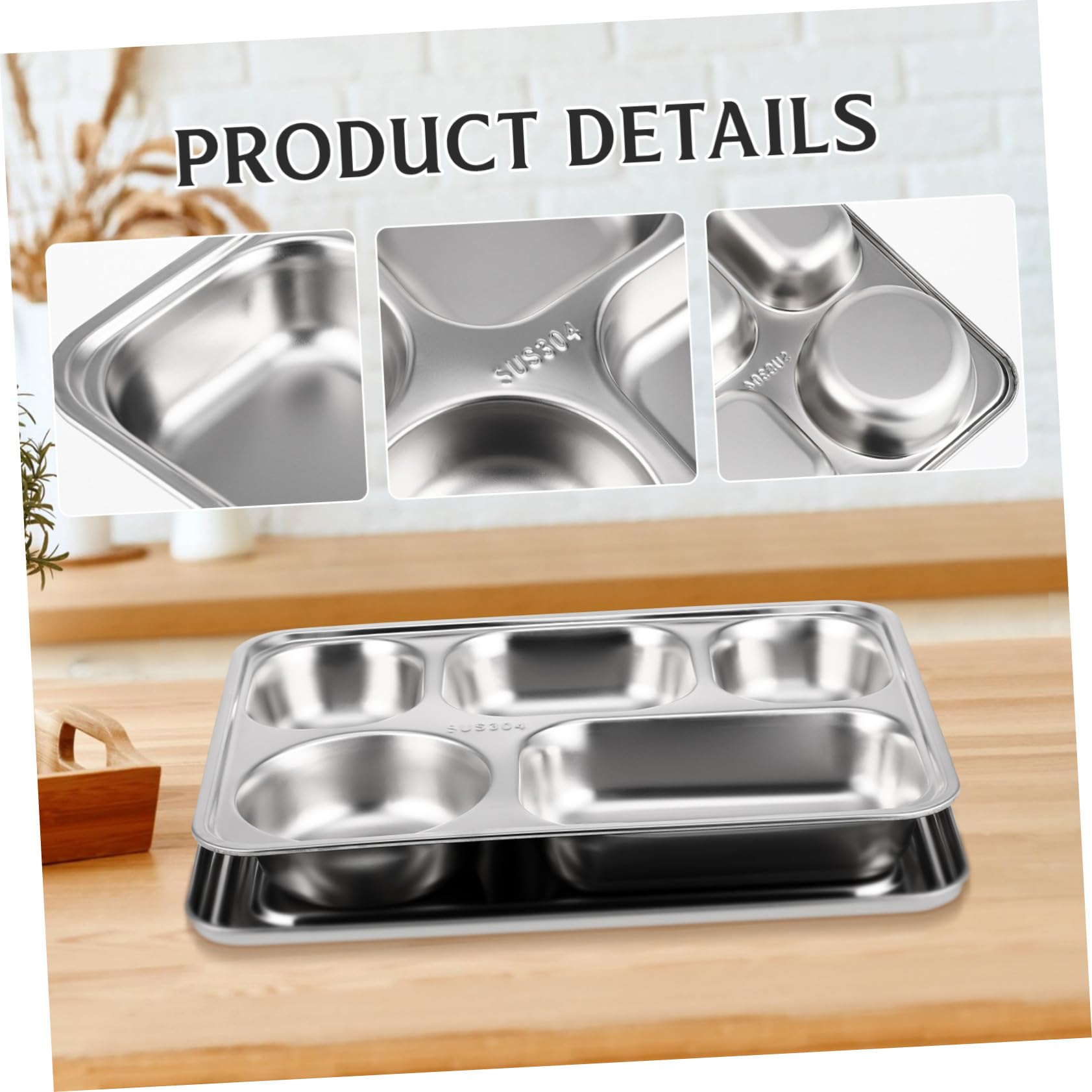 Plateau-Repas Compartimenté en Acier Inoxydable, Assiette Double sous-Grille pour Garçon et Filles, Repas en Cantine
