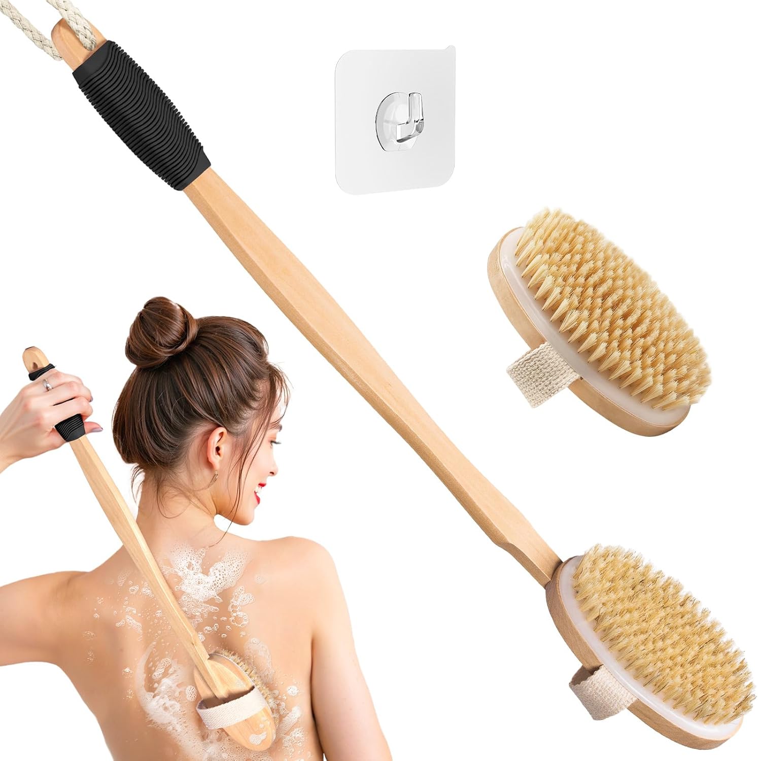 Wood Body Brush Set,20.6’’ Long Handle Bath Body Back Scrubber Soft & Stiff Bristles Detachable 2 Brush Heads Gentle Exfoliator Remove for Wet & Dry Use Wood Body Brush Set,20.6’’ Long Handle Bath Body Back Scrubber Soft & Stiff Bristles Detachable 2 Brush Heads Gentle Exfoliator Remove for Wet & Dry Use