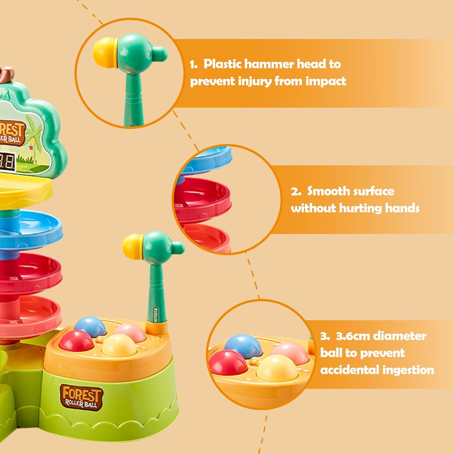 Children's Pitching Toys, Hammer Hitting Competitive Counting Mode Track Sliding Toys for Toddlers Kids Aged 1-5