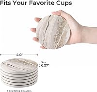 Vista 2 de LIFVER Juego de 6 posavasos absorbentes para bebidas, posavasos de piedra de cerámica estilo mármol para protección de mesa de bebidas, posavasos