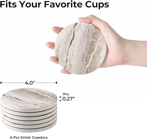 Miniatura 2 de LIFVER Juego de 6 posavasos absorbentes para bebidas, posavasos de piedra de cerámica estilo mármol para protección de mesa de bebidas, posavasos