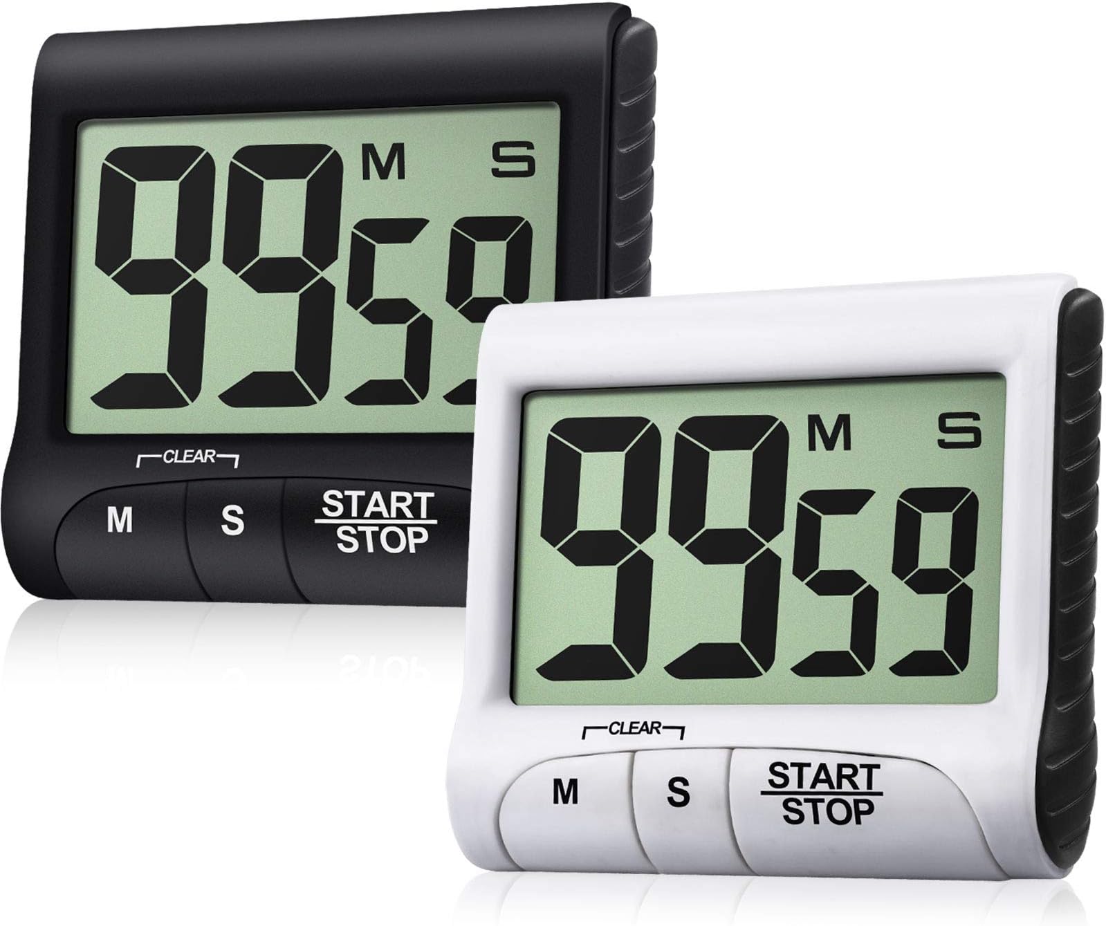 2 Pieces Digital Kitchen Timer Large Display Kitchen Timer Magnetic Electronic Countdown with Loud Alarm for Cooking Game Baking Exercising Teachers Students, Black and White
