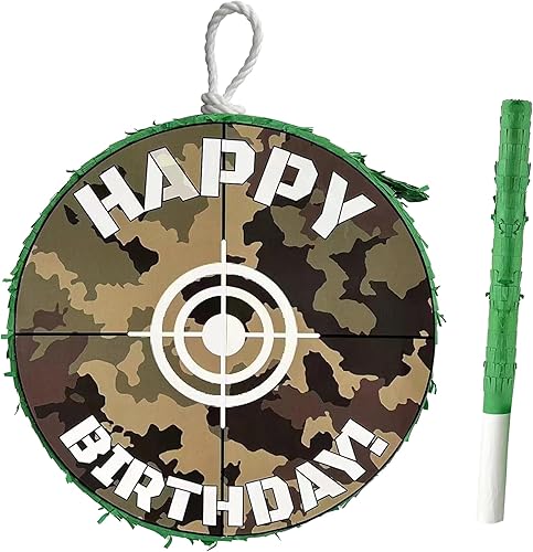 Miniatura 3 de APINATA4U - Juego de piñata de camuflaje verde con palo y venda, 16 x 4 pulgadas, suministros de fiesta de juego de caza, decoraciones de feliz