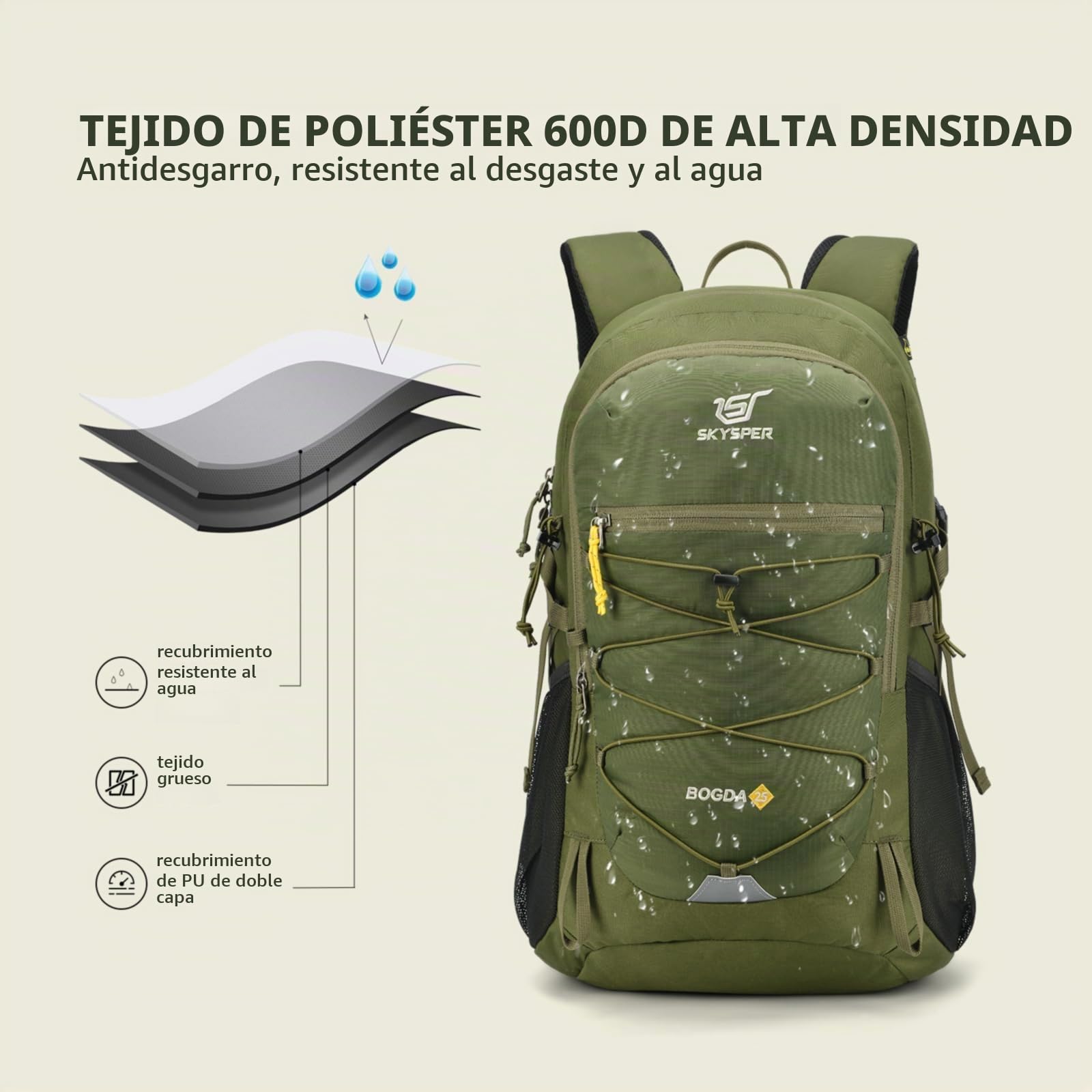 SKYSPER Mochila Senderismo 25L Mochila Montaña Pequeña | con Cubierta de lluvia para Trekking Viaje Caminhada
