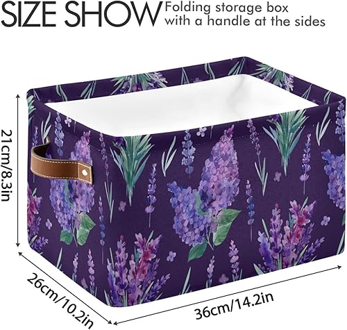 Miniatura 5 de Cesta de almacenamiento plegable grande de flores de lavanda, contenedor de almacenamiento floral morado, caja de juguetes de tela, bolsa