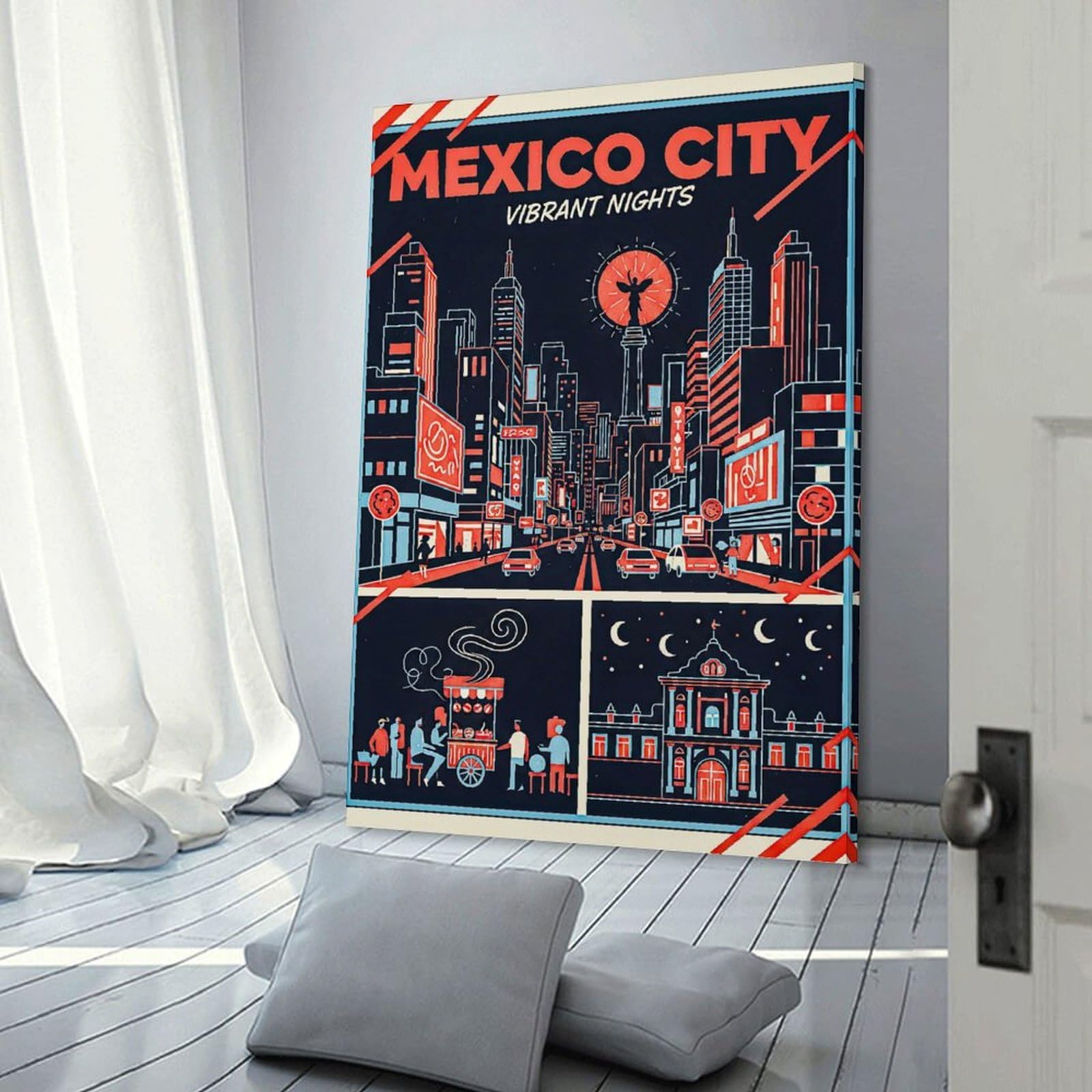 Junmoney Mexico City Vibrant Nights Decorative Wall Artwork, 20x30inch(50x75cm), for Study, Office Or Focused Interiors, A Smart Decor Choice for Study Walls