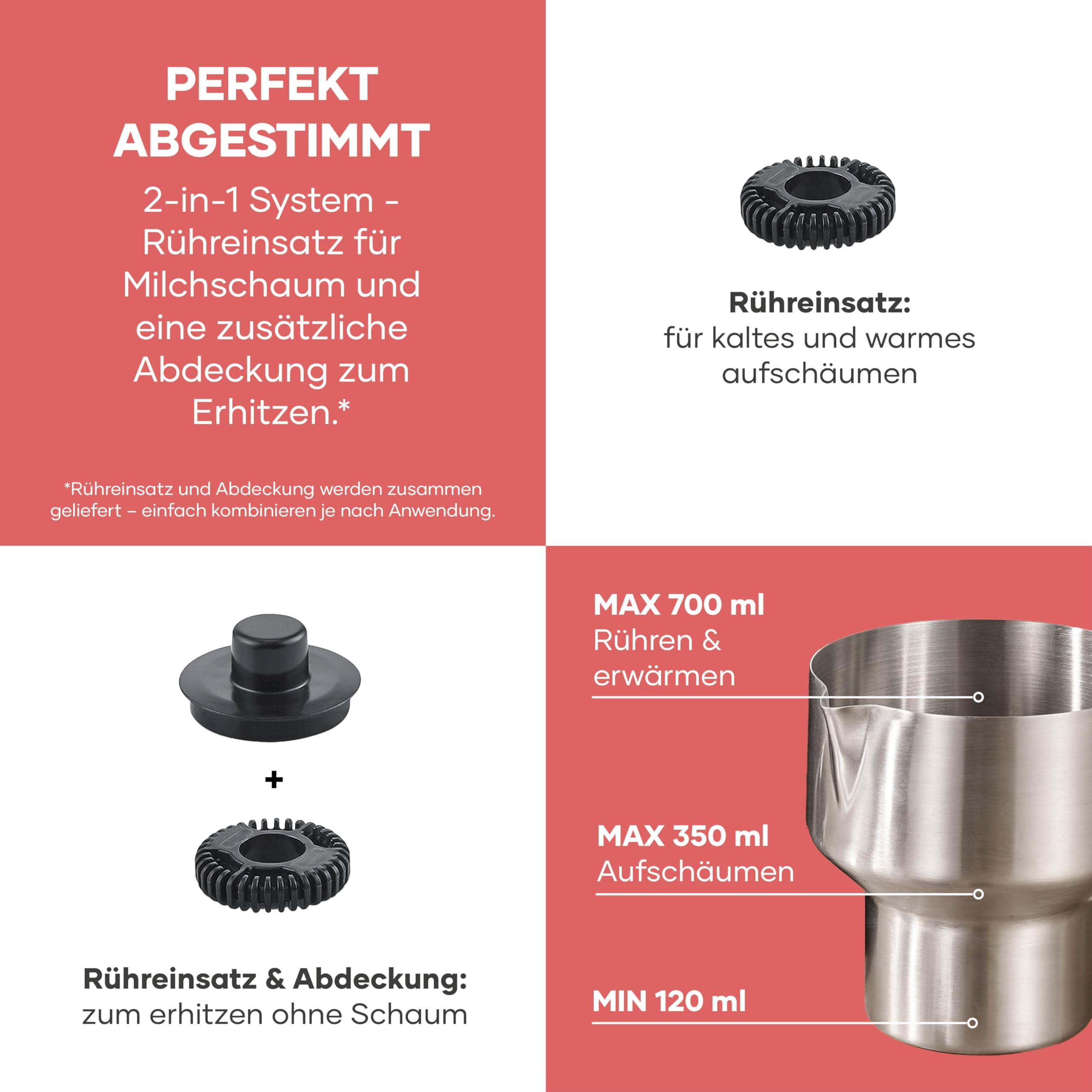 SEVERIN SPUMA 700 Plus Induktions-Milchaufschäumer, 13 Programme, OLED-Display, LED-Lichtring mit Statusanzeige, einfache Reinigung, Barista-Ausgusszotte, Edelstahl-gebürstet, schwarz, SM 3587