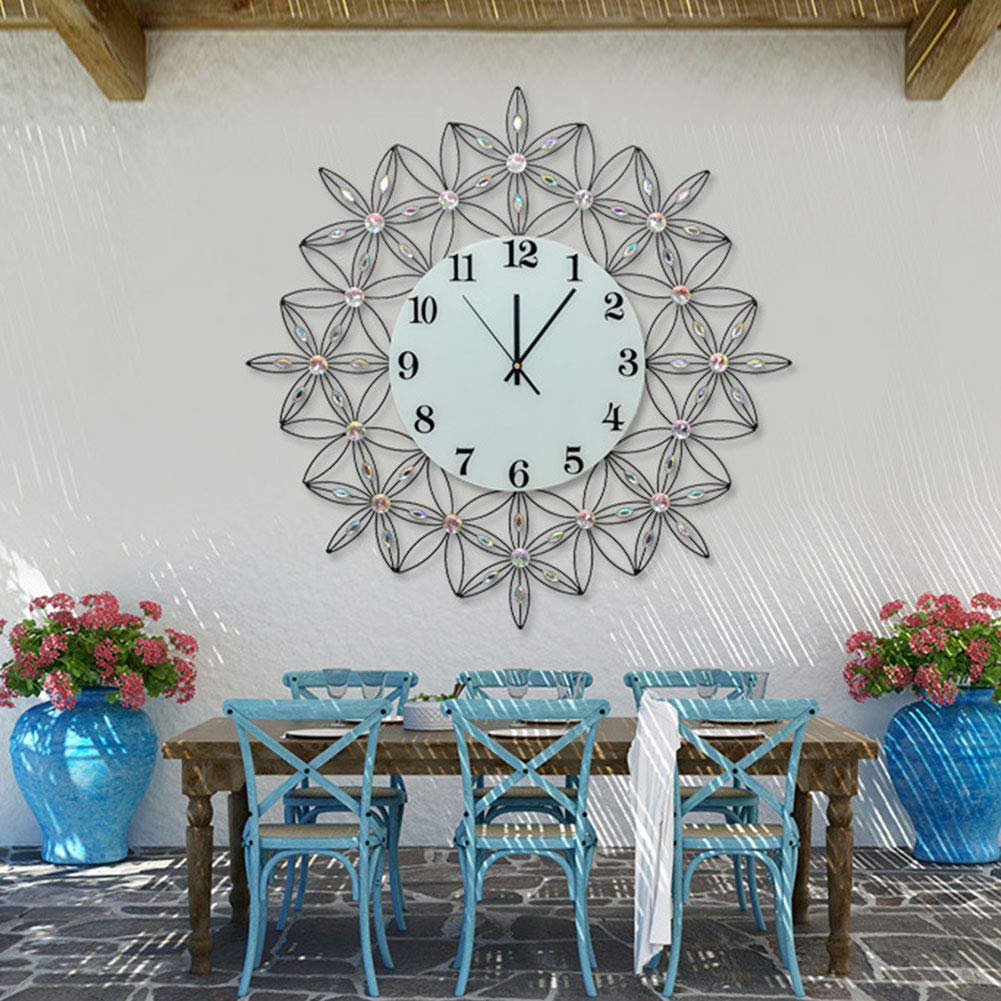 Reloj de Pared, Reloj de Pared Redondo Metal, Cuarzo, Diamantes, diseño Flores, Varios tamaños(A)