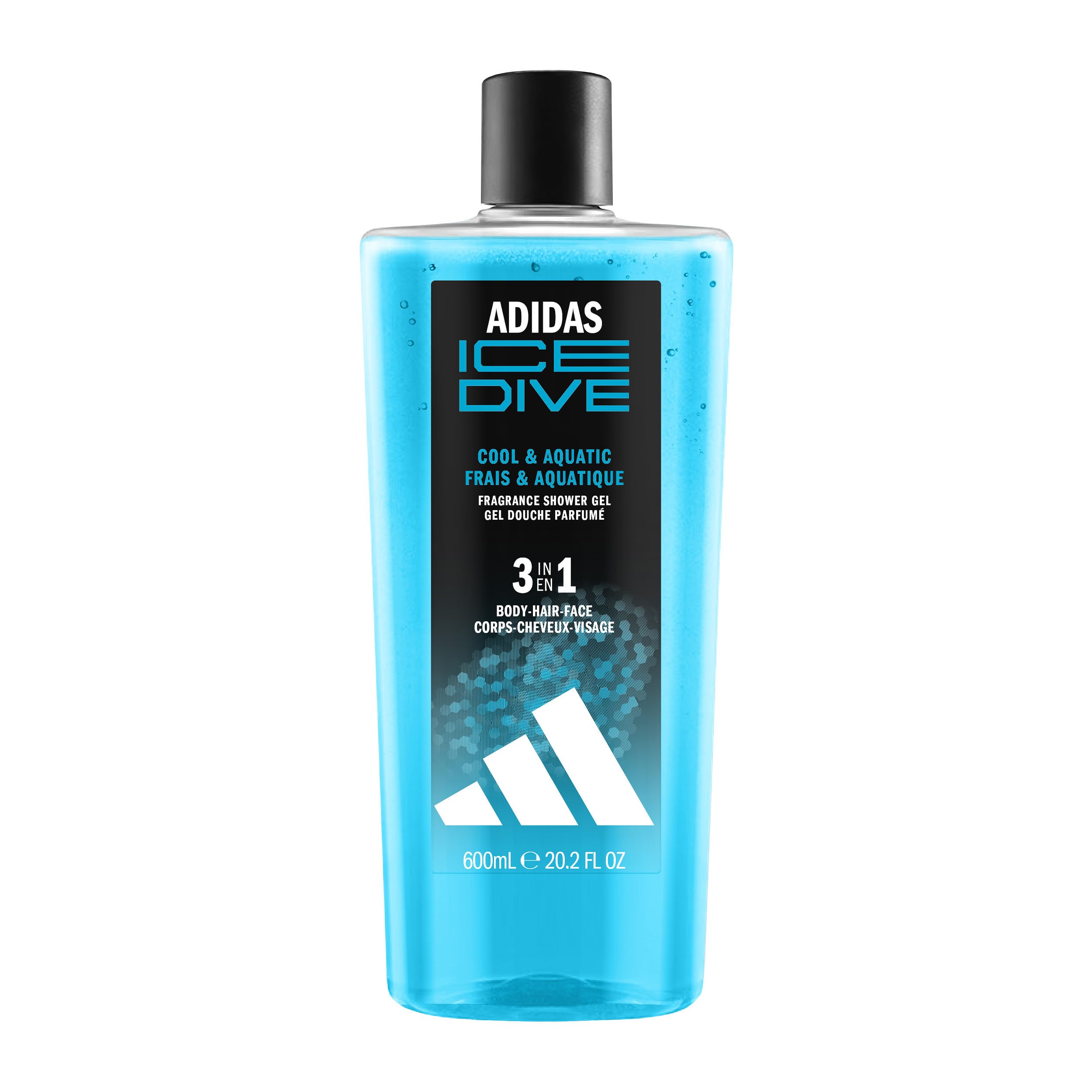adidas Ice Dive Docciaschiuma Uomo, Formula 3 in 1 con Menta Piperita Naturale e Olio essenziale di Arancia, 600ml
