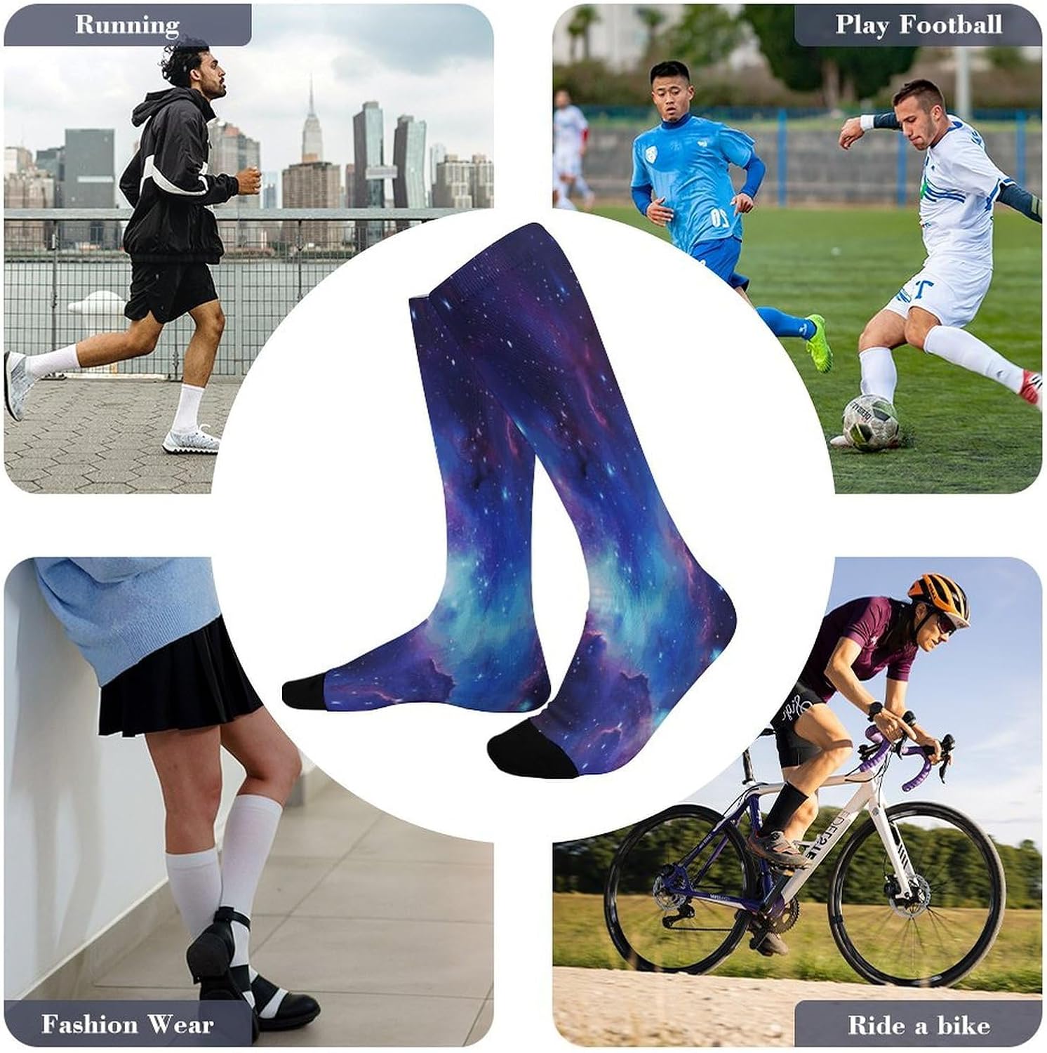 Galaxy Compression Sock Circulation Support Socks Lightweight Knee High Tube Sock Over-The-Calf Sock for Adult