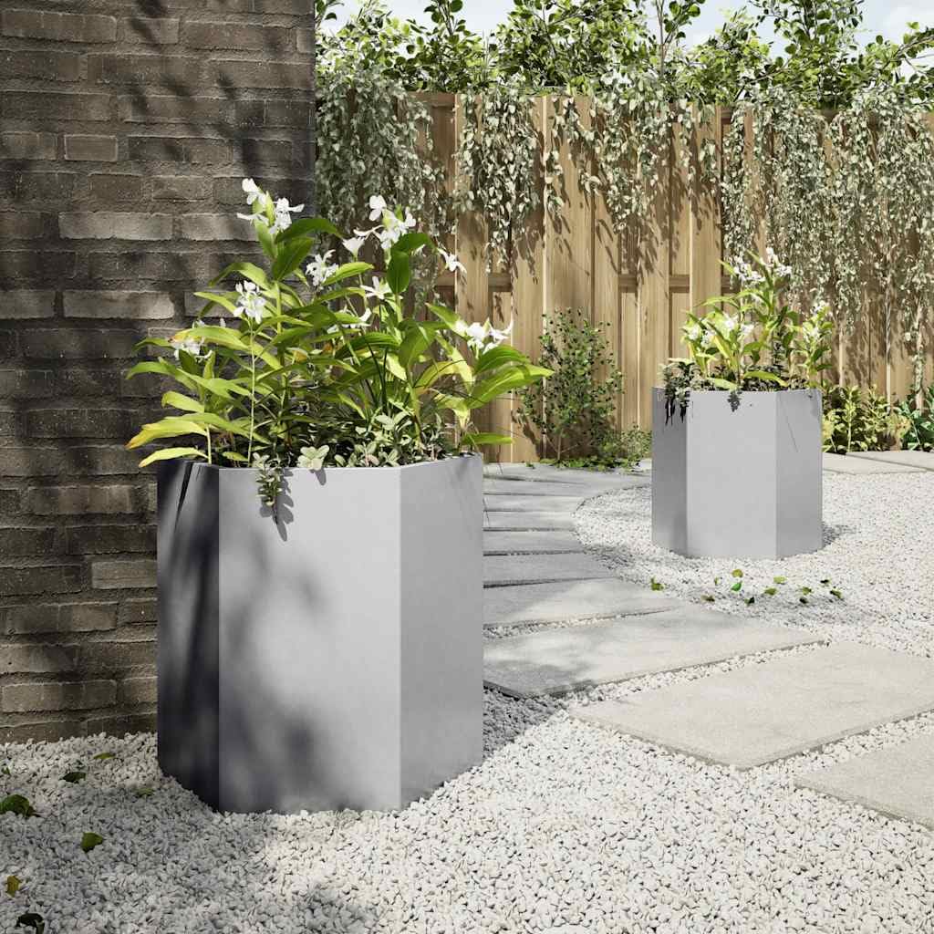 Macetero de acero galvanizado, 2 unidades, hexagonal, 46 x 40 x 45 cm, resistente al óxido y a la corrosión, para flores, verduras y hierbas, suelo abierto para un drenaje óptimo