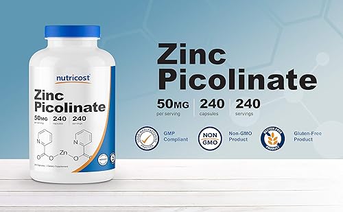 Miniatura 7 de Nutricost Picolinato de Zinc 50 mg, 240 cápsulas vegetarianas (2 botellas) - Sin gluten y sin OMG