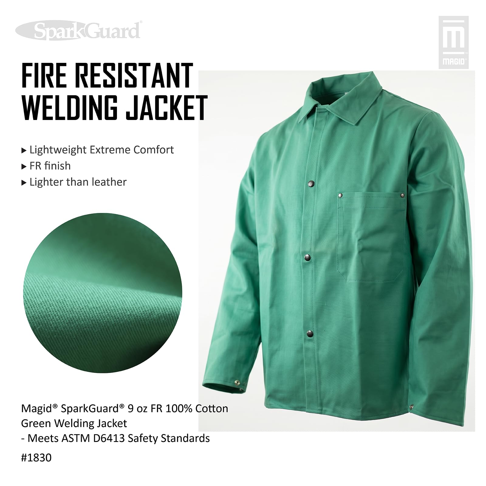 Guante Magid y seguridad 1830-xs Sparkguard verde resistente al fuego estándar peso chaqueta