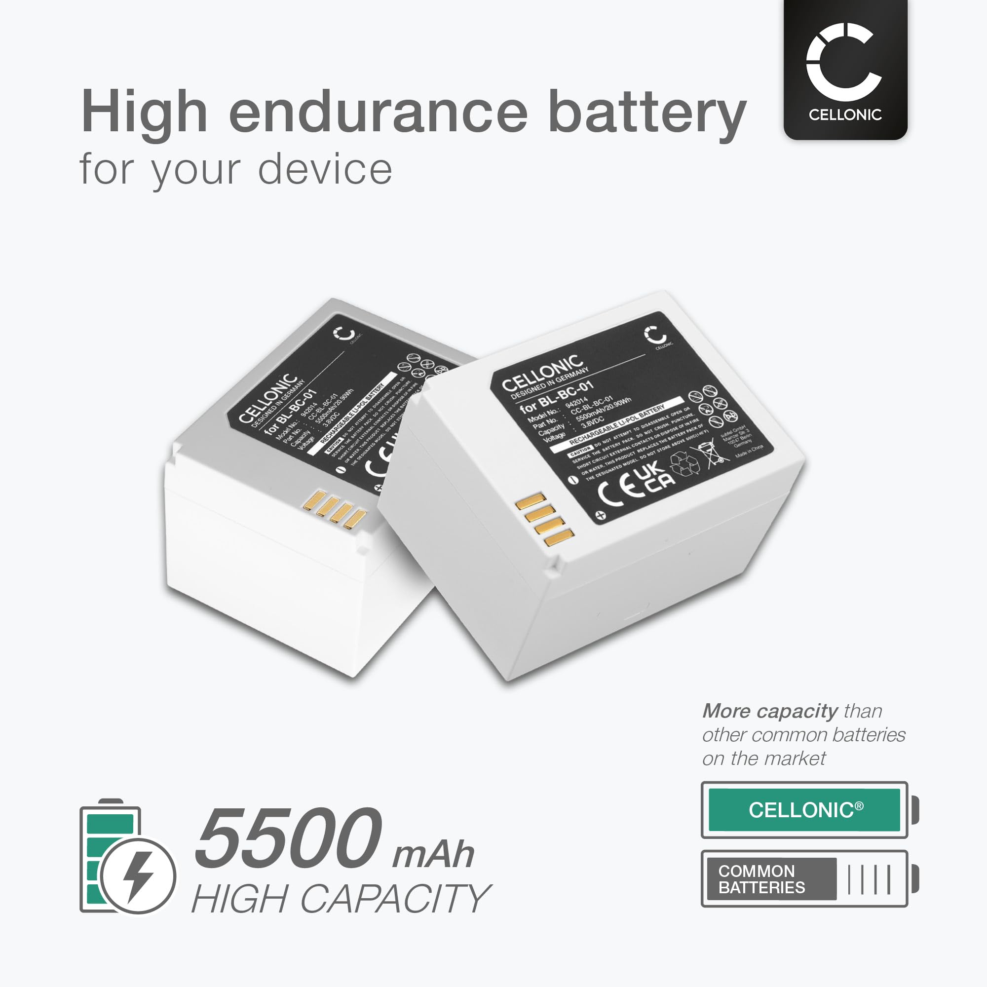 CELLONIC® 2X Zapasowa bateria BL-BC-01 5500mAh do EZVIZ C3A Akumulator Wymiana automatyki domowej