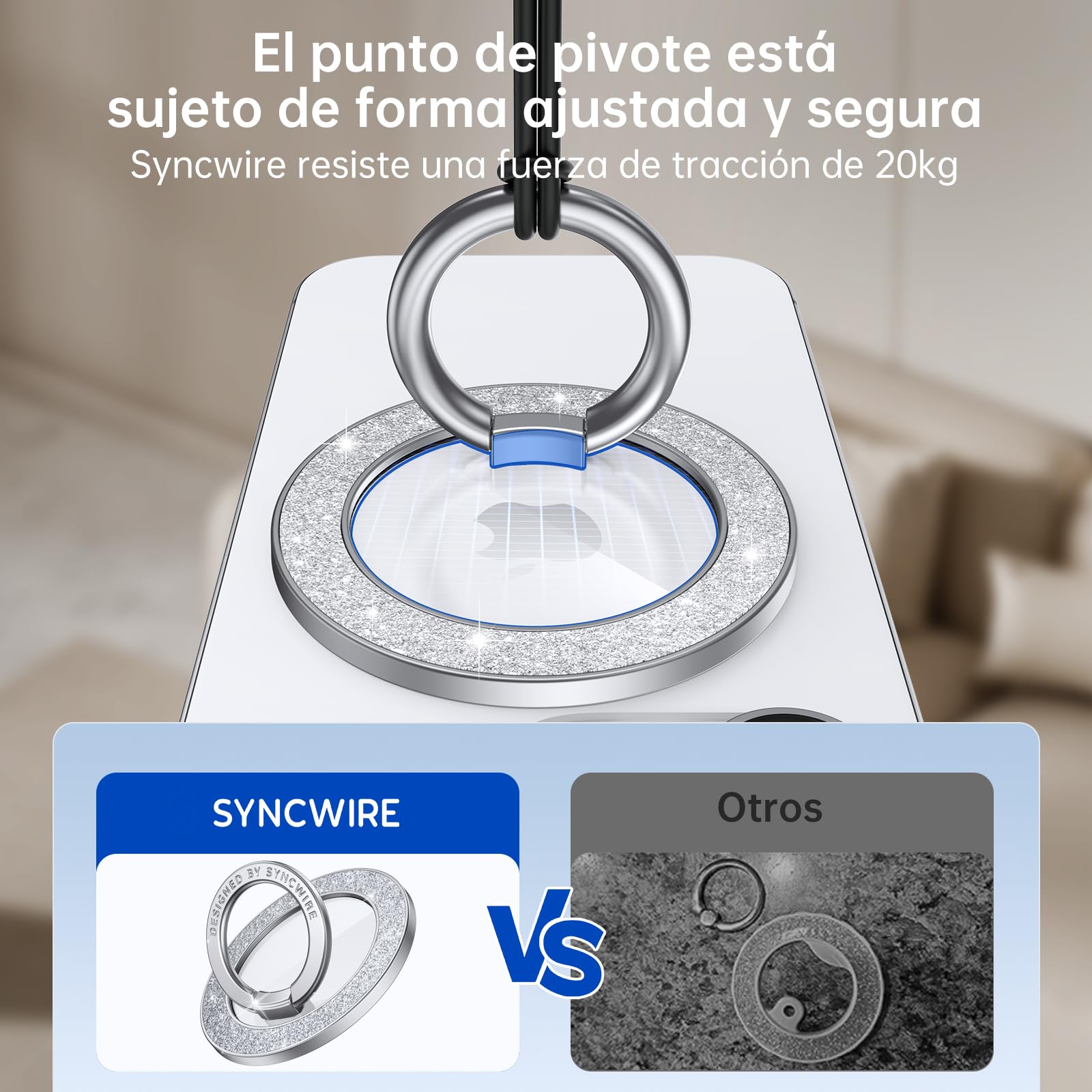 Syncwire Soporte Magnético para Teléfono para MagSafe, Sostenedor de Anillo Magnético para Teléfono, Rotativa Accesorios MagSafe Removibles para iPhone 16 Pro MAX 15 14 13 Android- Diamante Brillante