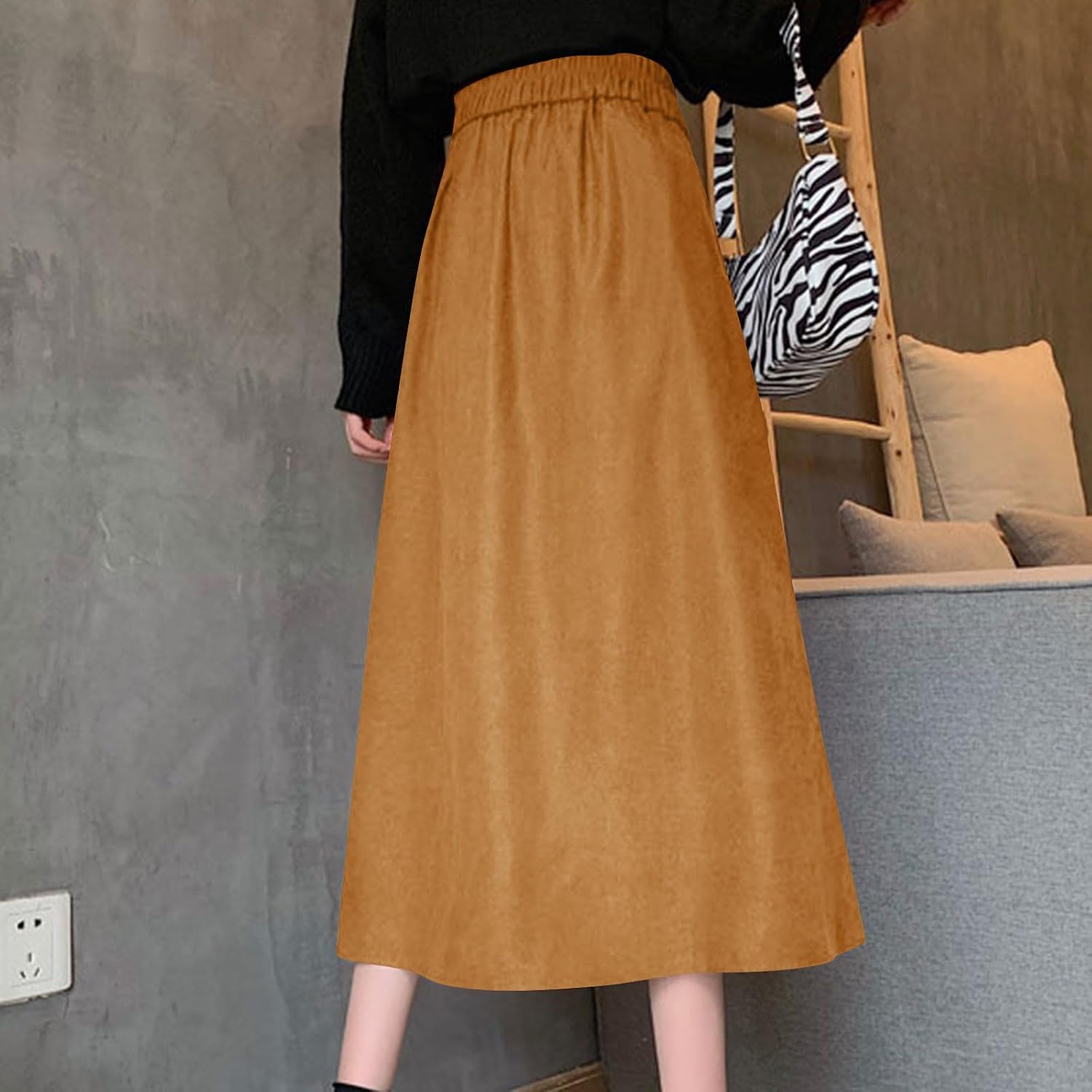 Skirts for Women Corduroy Maxi A Line Mid Waist Solid Casual Skirt Pleated Skirts Winter Fall Spring Outifts
