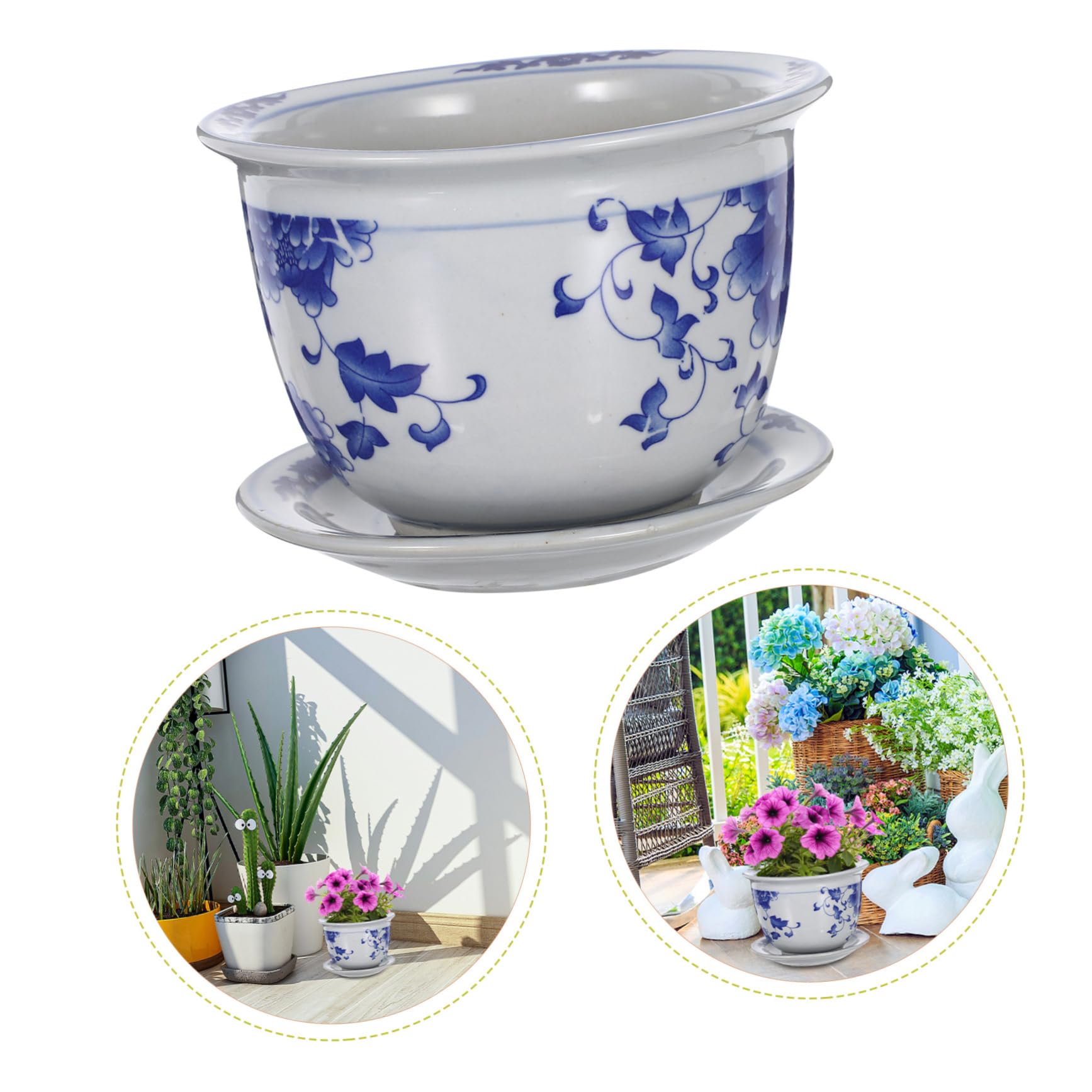 Toyvian Doniczek Ceramicznych z Podstawką Do Roślin Doniczkowych Elegancki Kwietnik Do Sukulentów i Orchidei Ozdobny Ceramiczny Pojemnik Balkonu i Ogrodu z Tradycyjnym Wzorem