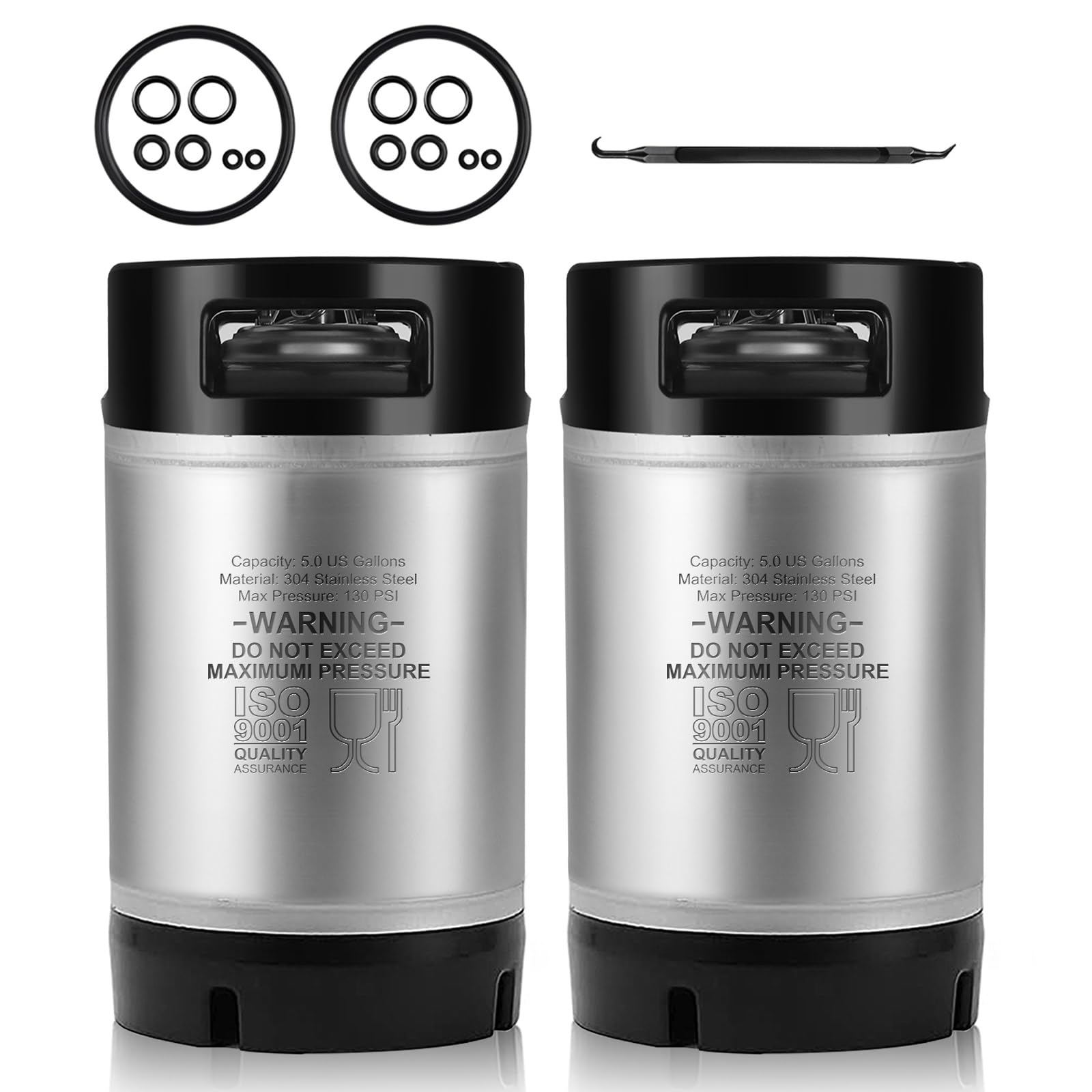 New 2.5 Gallon Ball Lock Keg,Stainless Steel Corny Keg with Dual Rubber Handles Rubber Bottom Portable Ball Lock Beer Dispenser Lid Gaskets Fittings Ideal for Brewing Party Home