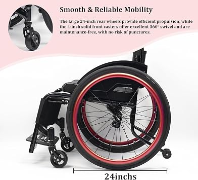 Ultralight Aluminum Wheelchair, Self-propelled Adults Sports Chair, with Quick Release Rear Wheels and Anti-Tip Wheels(Purple,14.9in Seat Width)