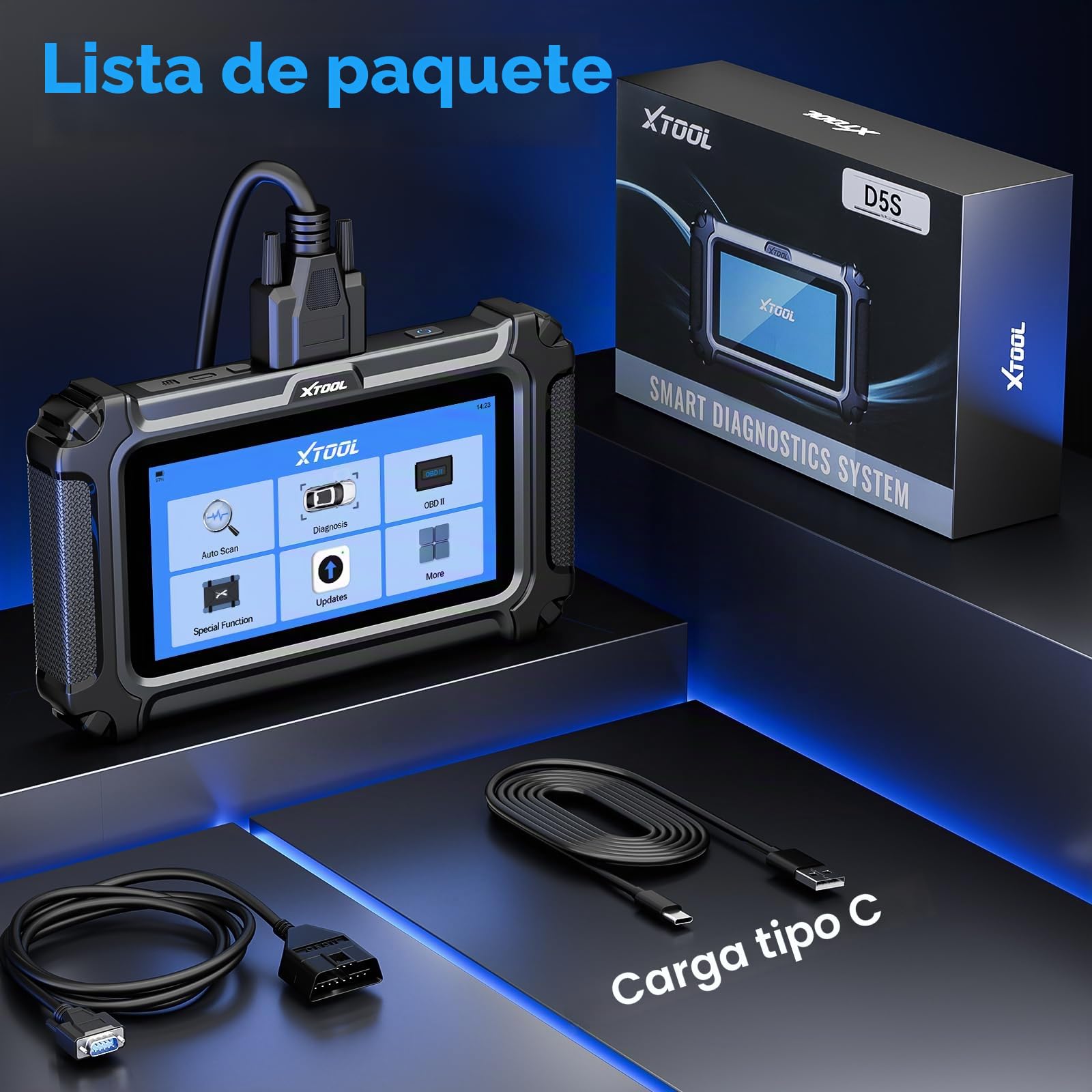 XTOOL D5S Escáner OBD2 Lector de Códigos 2025 para Coches y Camiones con 15 Funciones de Reinicio, Aprendizaje de Sensor de Arranque, FCA AutoAuth, CAN FD para GM, Herramienta de Transmisión ABS Motor