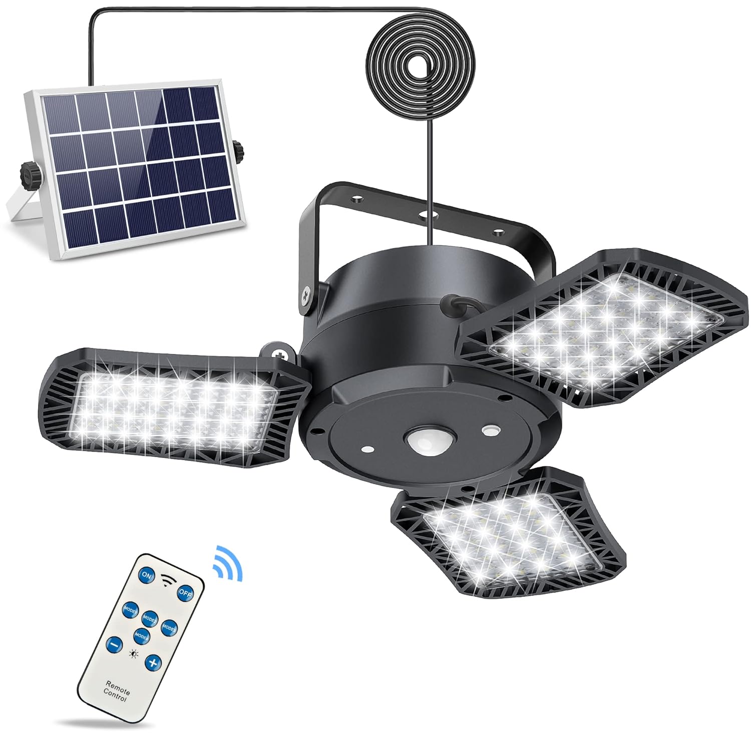 Latband Solar Lights Outdoor Indoor - Solar Powered Shed Light with Remote Waterproof Led Solar Motion Sensor Lights Outdoor, 120° Solar Security Lights for Home Yard Garage Barn Patio, Black