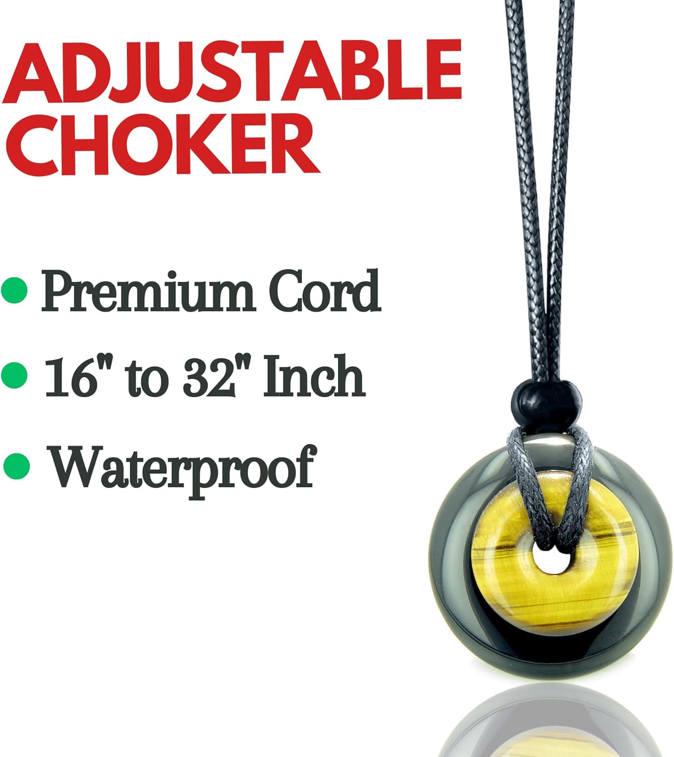 Double Lucky Donut Necklace - Real Gemstones and Crystals - Good Luck and Spiritual Powers Coin Shaped Circle Amulets - Adjustable Black Cord - Positive Energy Gift for Women and Men - Image 4