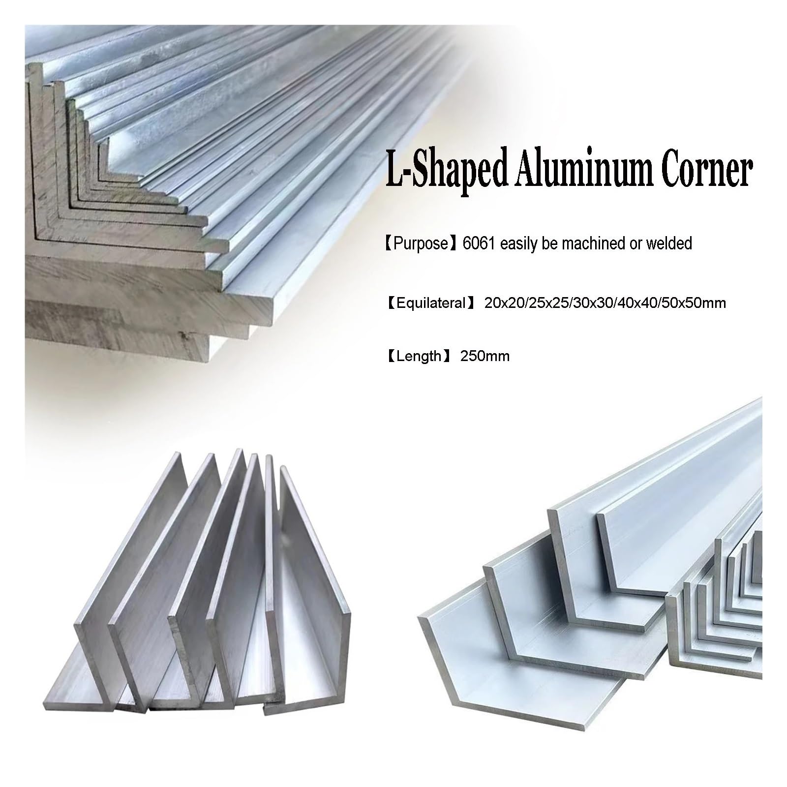 Ángulo de aluminio Angulo Aluminio En Forma De L Esquina Igual 90 | Longitud 250 mm 6061 Derecha Resistente a la oxidación Plata ligera(3x25x25x250mm,5pcs)