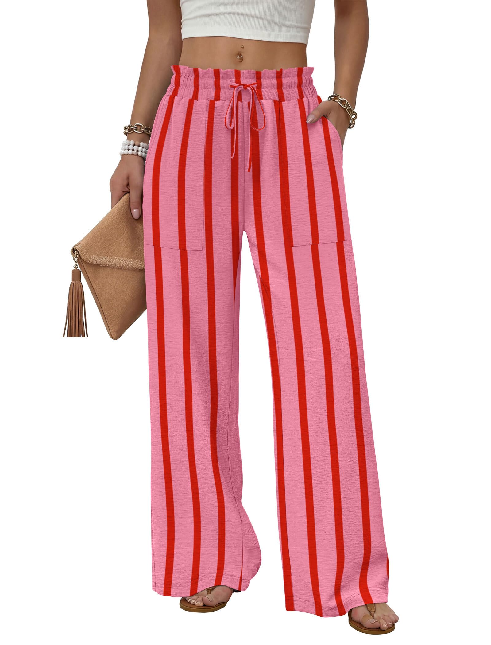 WIHOLL Women's Wide Leg Pants with Pockets Drawstring Loose Trousers Business Work Pants Summer Beach Vacation Clothes — view 10