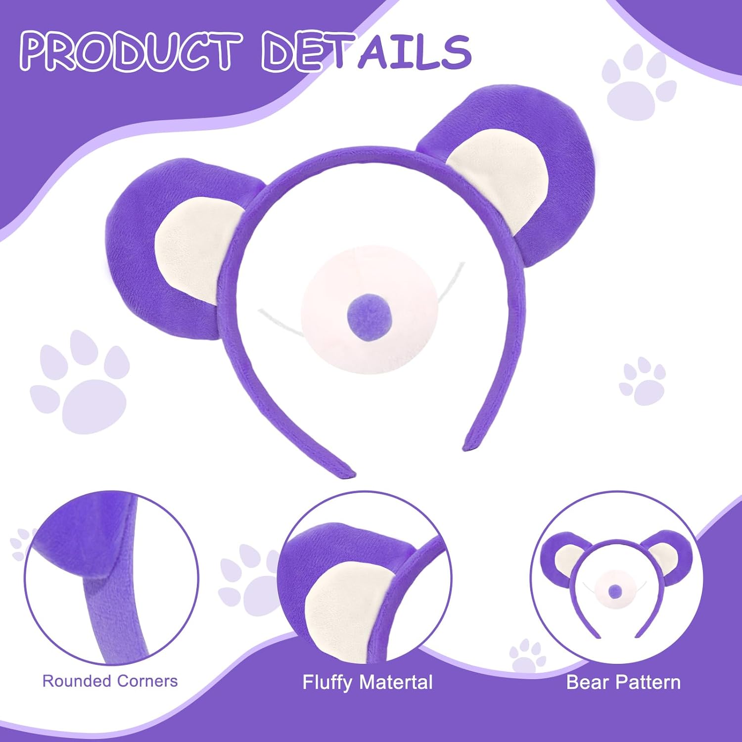 Bear Costume Accessories Set Animal Ears Headband Tail Nose Cartoon Cosplay Prop Kit 101 Day Christmas Dress up Party - Image 3