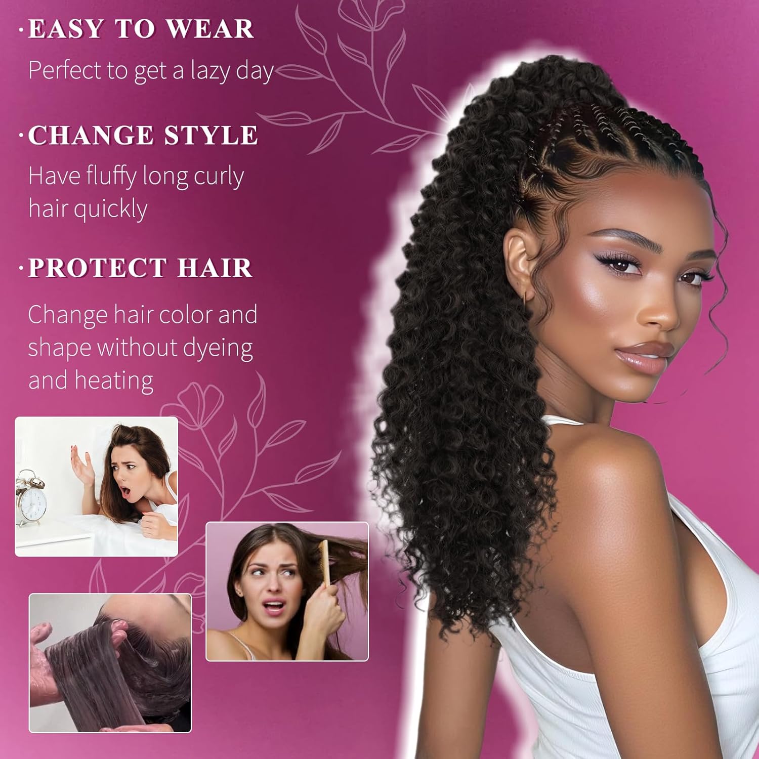 PEACOCO Curly Drawstring Ponytail for Black Women, 20" Afro Kinky Curly Ponytail Extensions Long Synthetic Ponytail Fluffy Pony Tails Hairpiece (T1B/30) - Image 5