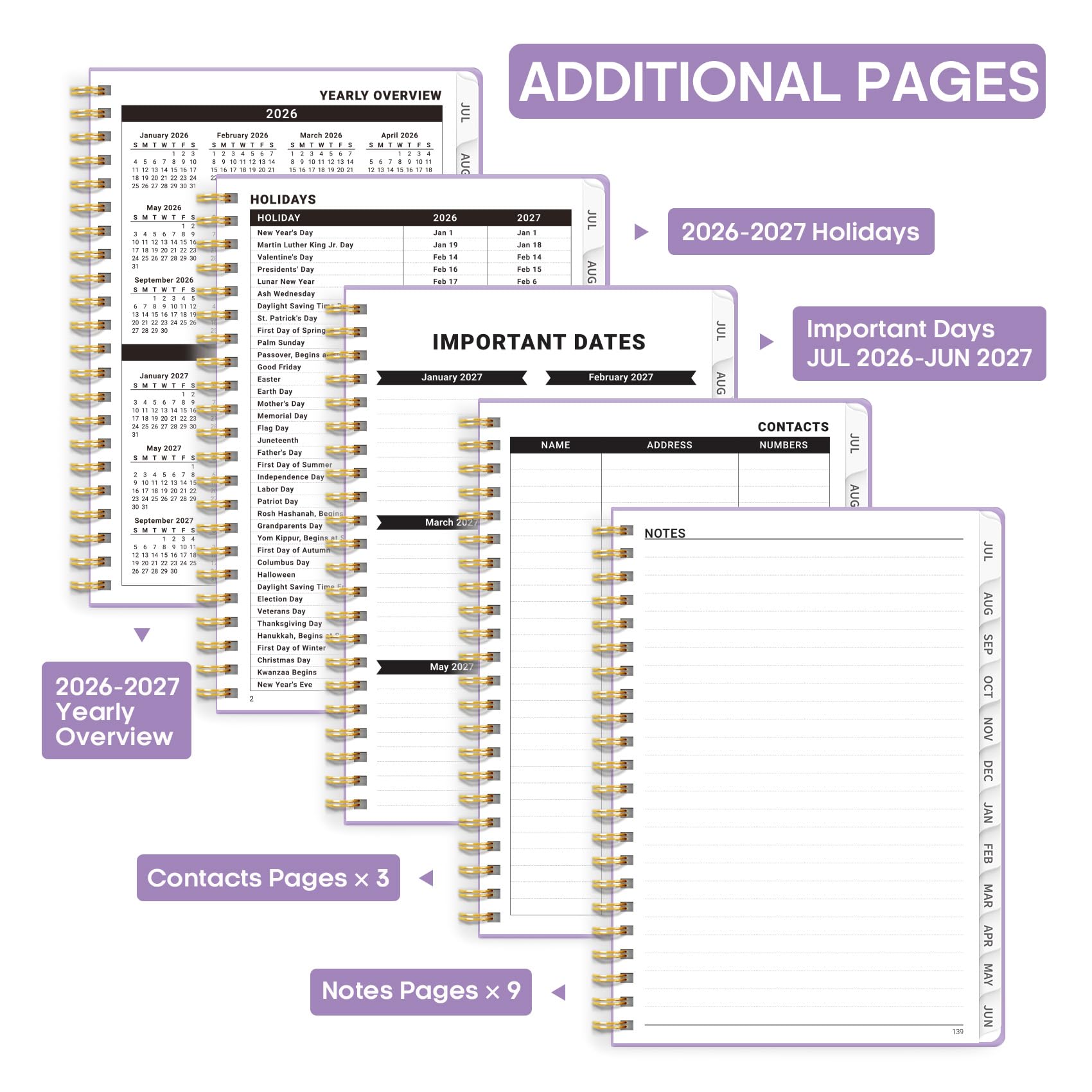 Akademischer Planer 2026-2027, Wochen- und Monatskalender Planer Buch, Juli 2026 - Juni 2027, Hardcover Organizer mit Tabs, Perfekt für Lehrer, Studenten, Frauen & Männer, A5 (16,3 x 21,6 cm