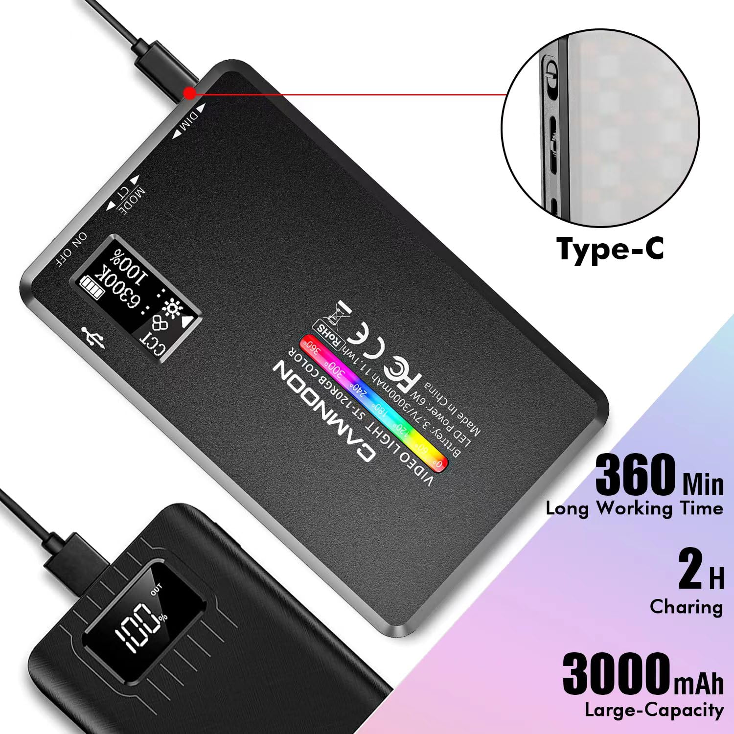 Luce LED Fotografia con Clip, Camnoon Luce Video Selfie con 120 Perle LED 1000Lux, 2500K-9000K, 20 Effetti di Luce, 117G Luce Fotografica Portatile per Esterno Móvil, Ripresa TikTok, Telefono/Laptop