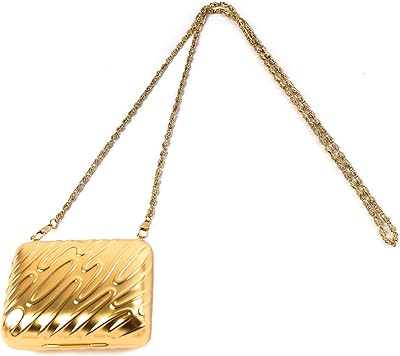 Mini Metallic Hard Case Handbag With Mirror and Long Chain (Gold)