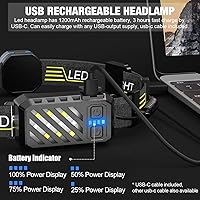 Vista 4 de LED Headlamp, 1000lumens 230° Widebeam Headlight, USB Rechargeable HeadLamp with Red Taillight, Lightweight Waterproof Headband Light for Camping