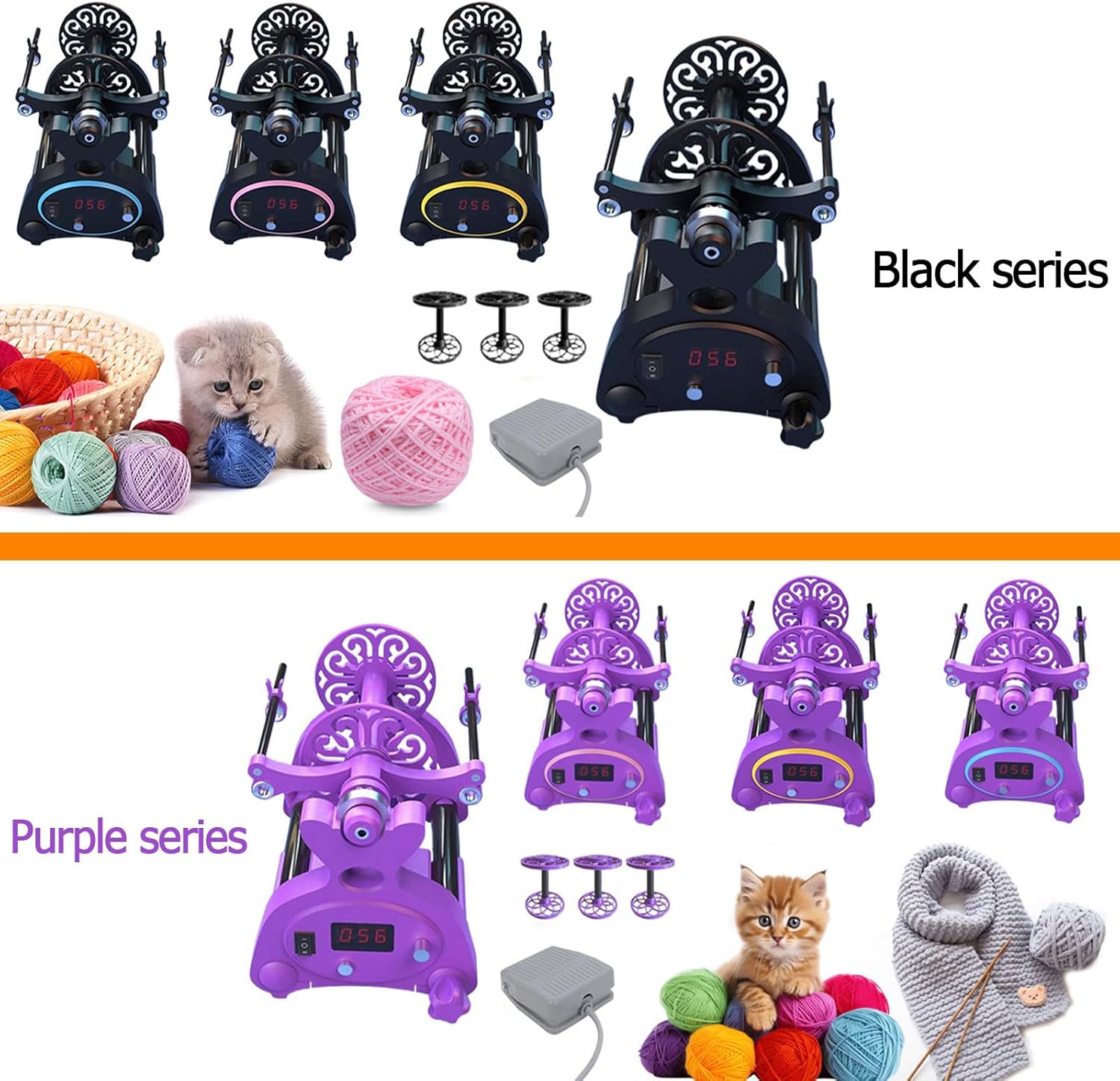 Electric Spinning Wheel with Digital Speed Control and Forward/Reverse Function for Yarn Weaving,Purple and Pink