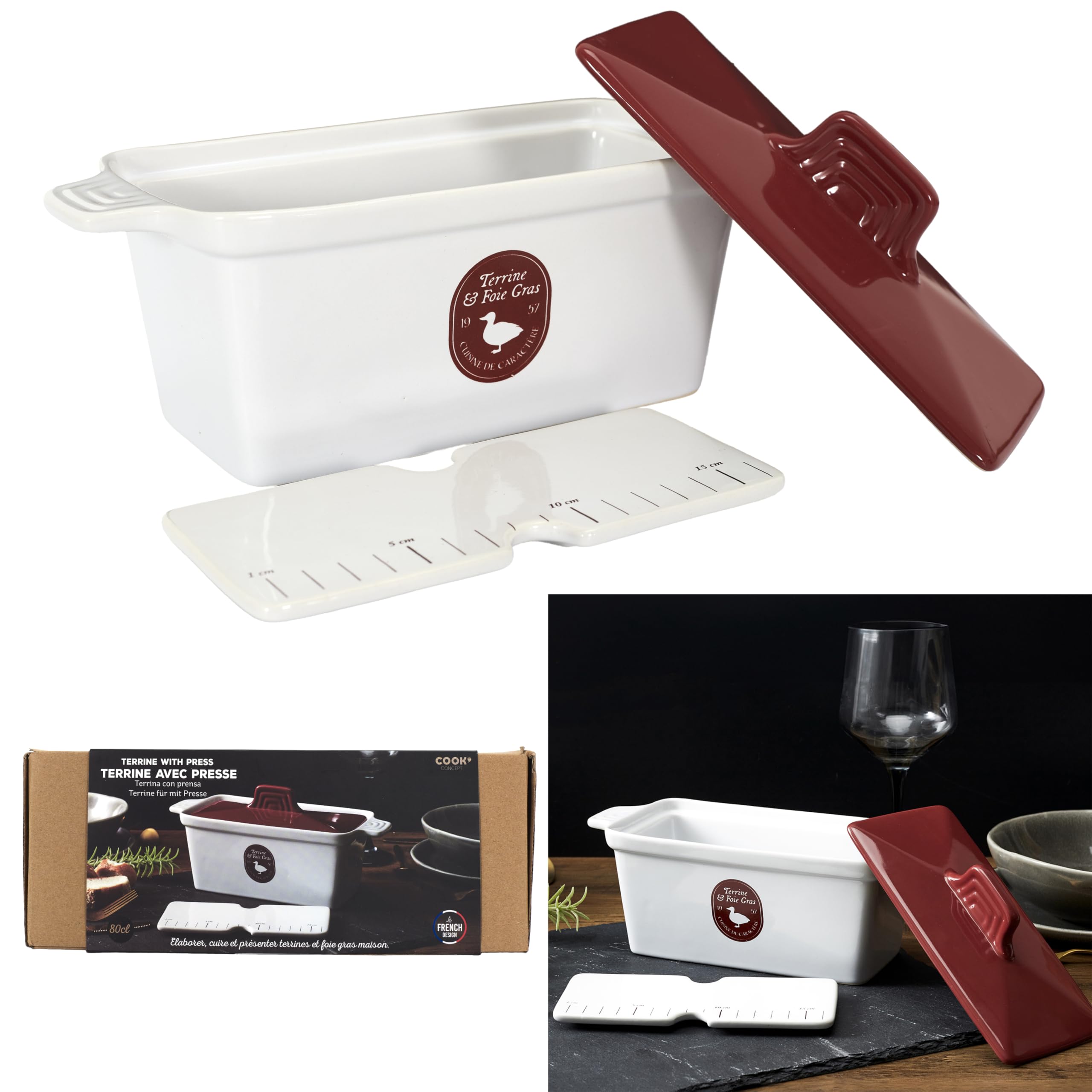 Saveur et Degustation KC2301 - Vaschetta per foie gras in ceramica con pressa, 25,5 x 11 x 27 cm, colori assortiti