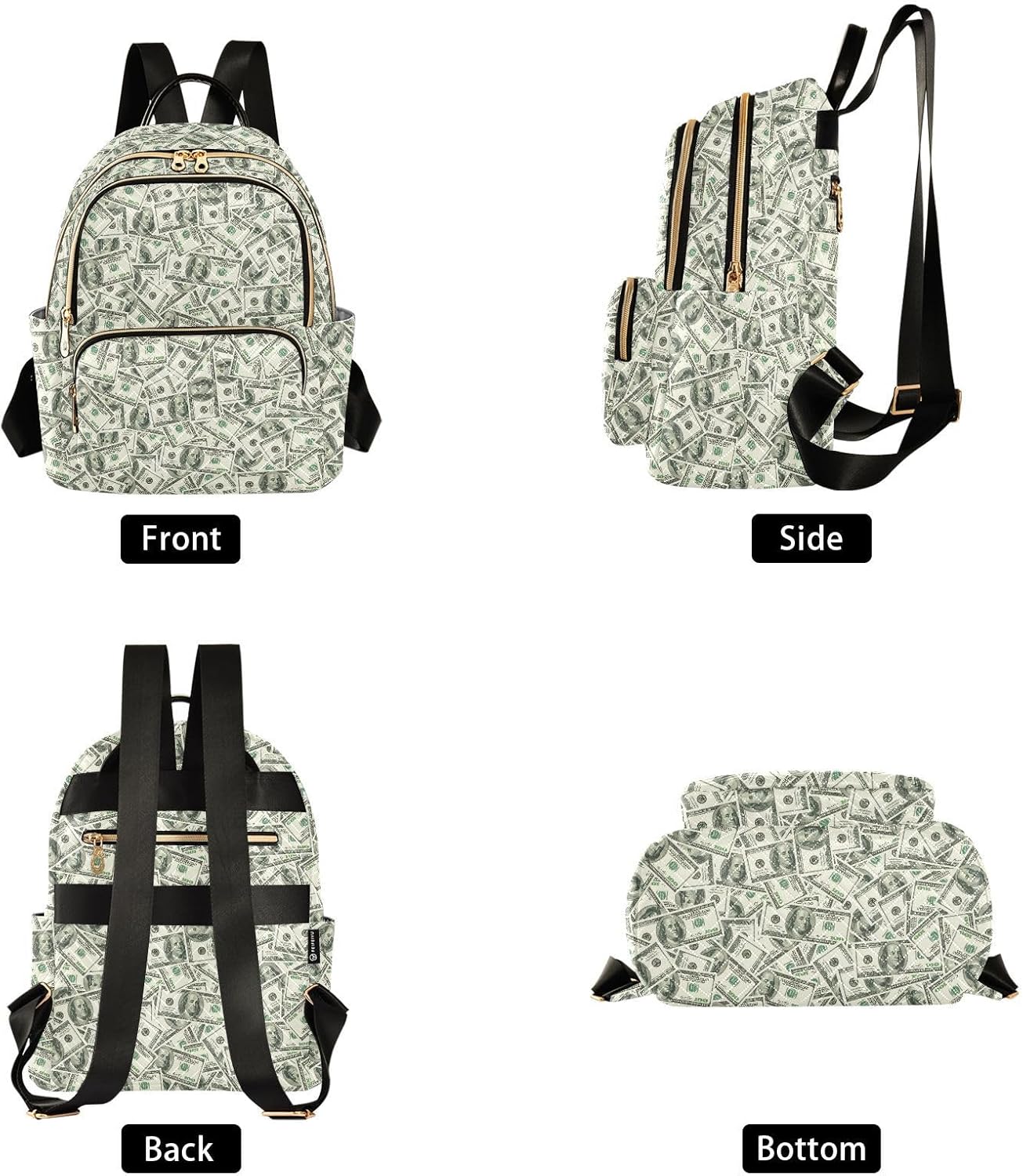 Money Hundred Dollar Bill Mini Backpack Fashion Backpack Purse for Women,Handbag Shoulder Bag Casual Daypack, Ladies Gift for College Work (M)