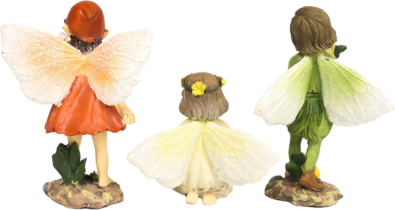 Ebros Gift Set of 3 Colorful Enchanted Fairy Garden Girl Fairies with Sunflowers and Rocks Figurines 4" High Miniature Collection Do It Yourself Ideas for Your Home Elves Pixies Fantasy Decor