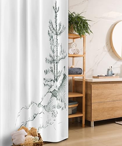 Miniatura 93 de Ambesonne Cortina de ducha hawaiana, diseño de hibisco hawaiano tropical, silueta de niña, tabla de surf, impresión de arte retro, juego de Fucsia