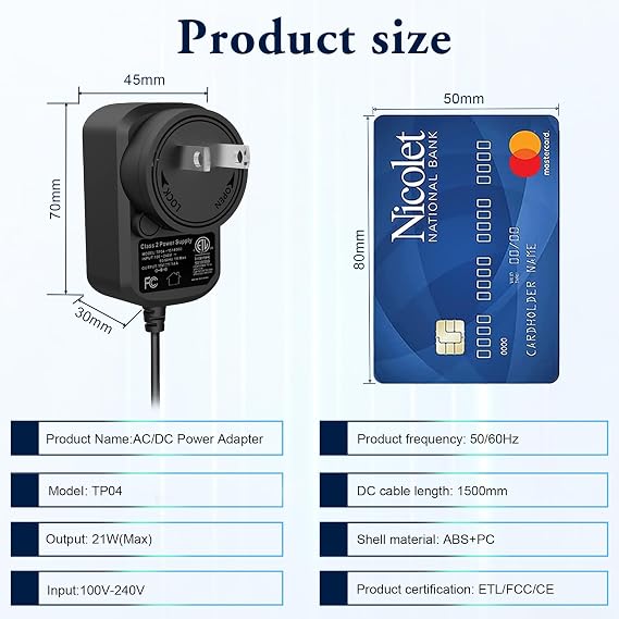 21W power supply dapter for Amazon Alexa Echo 1st 2nd Generation, Echo Show 1st Gen, Echo Show 5 (3rd Gen), Echo Plus 1st Gen, Echo Look, Echo Link, Fire TV 2nd Gen, 15V replacement AC power cord